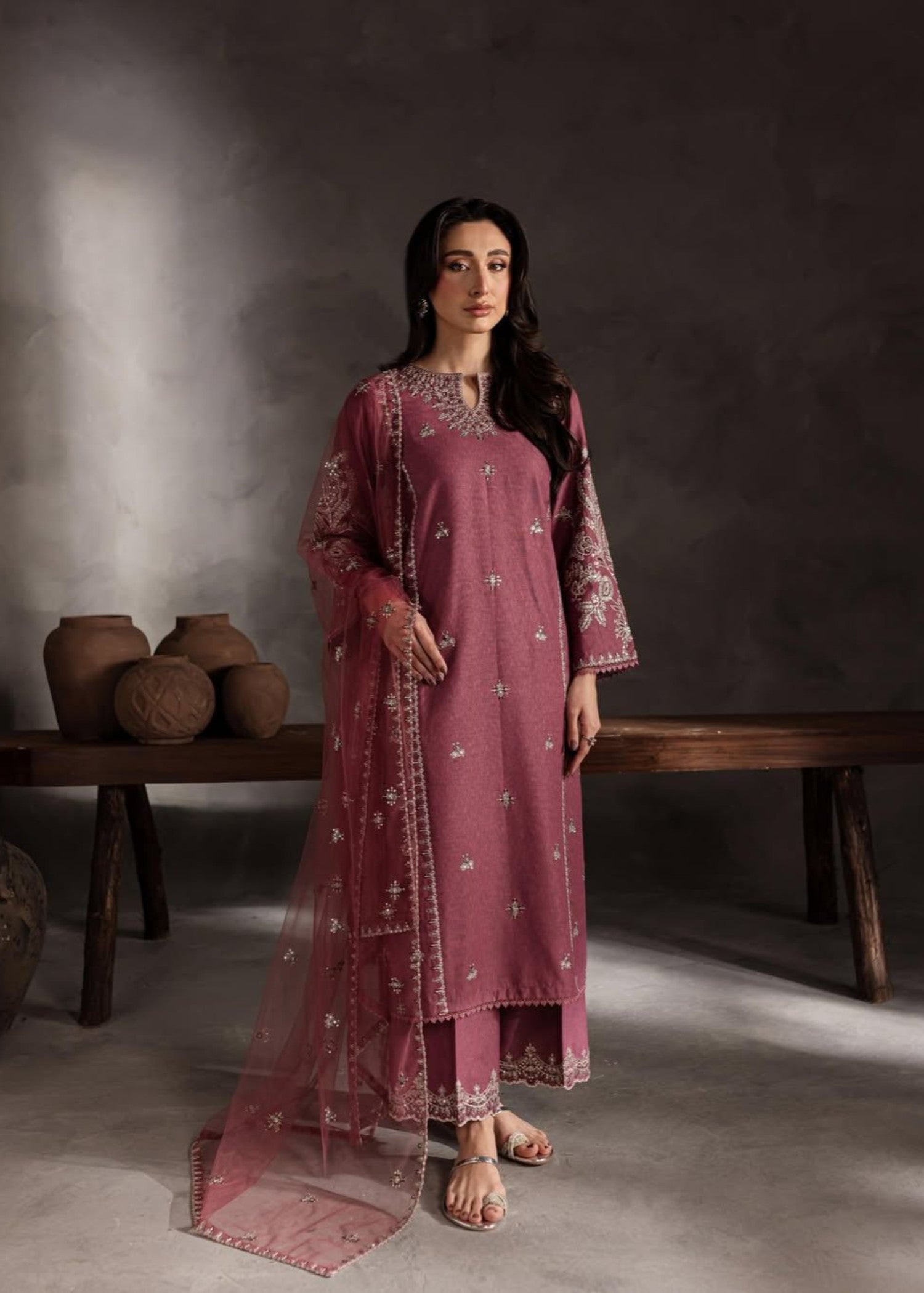 Stylish Collection PINK OPAL EMBROIDERED Women 3pcs