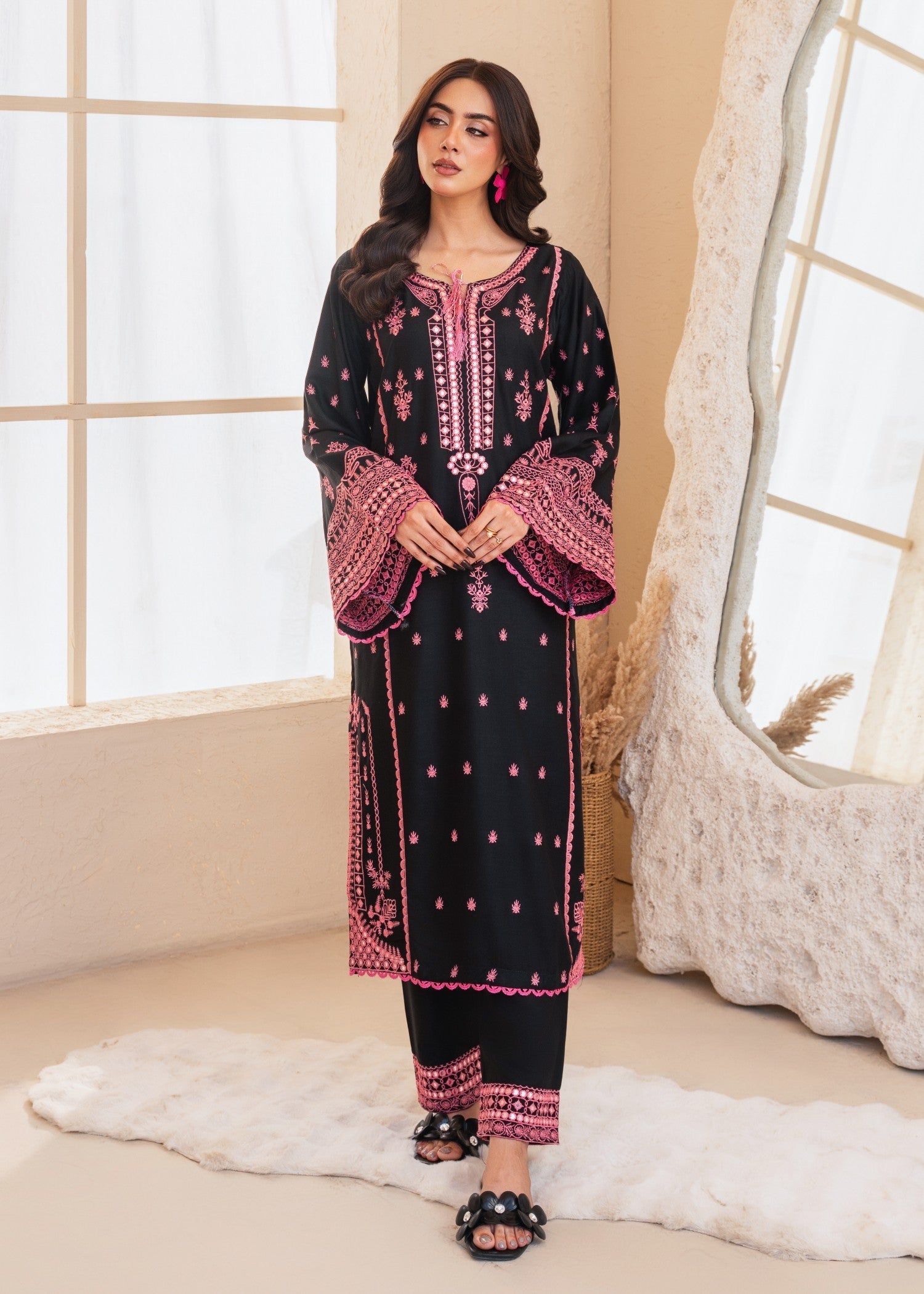 Tehzeeb Libas BLACK ROSE EMBROIDERED Women 2pcs