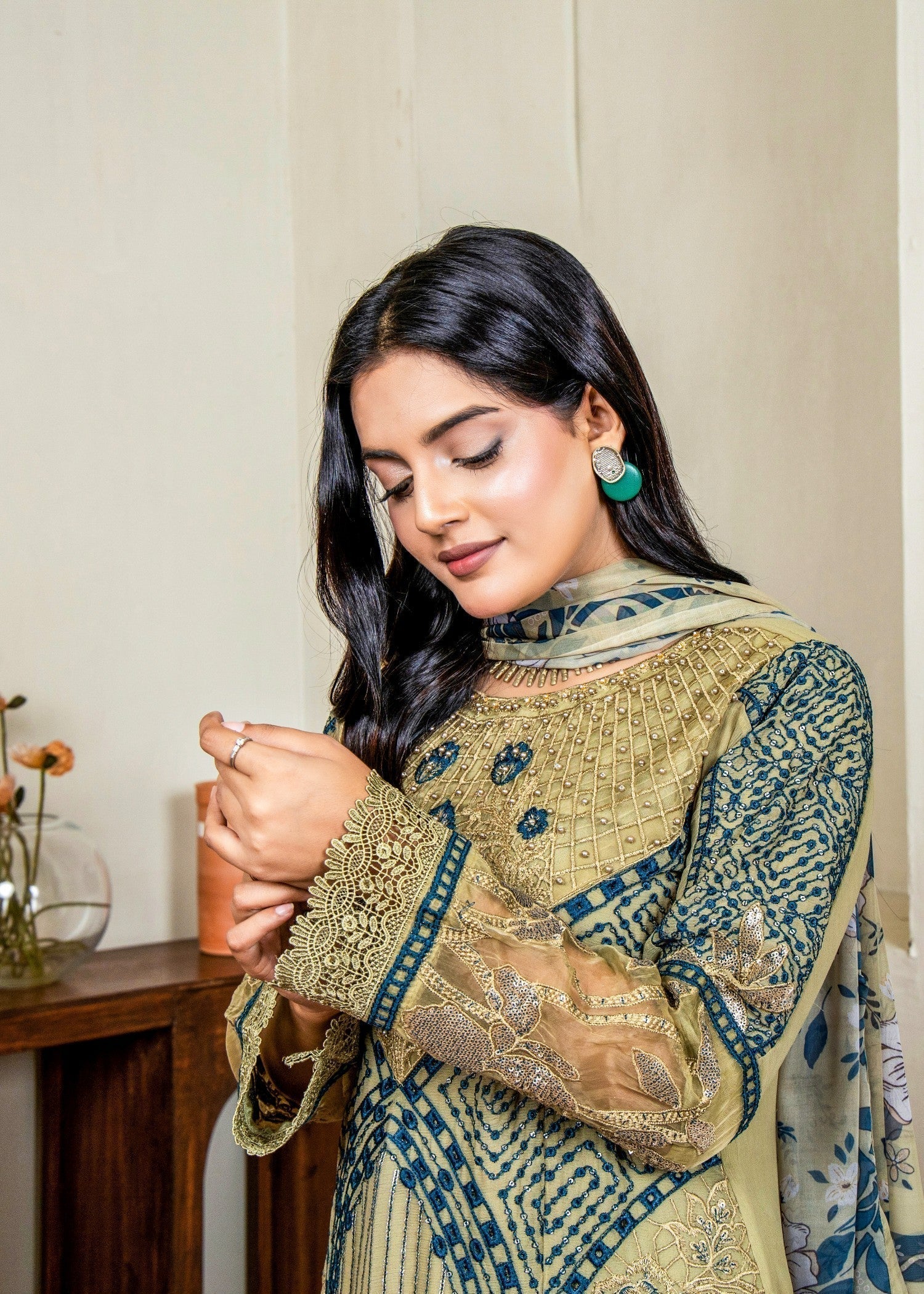 Pehnawa By Bin Akram’s Olive Aura Pret | Chiffon Kurta Set Women 3pcs