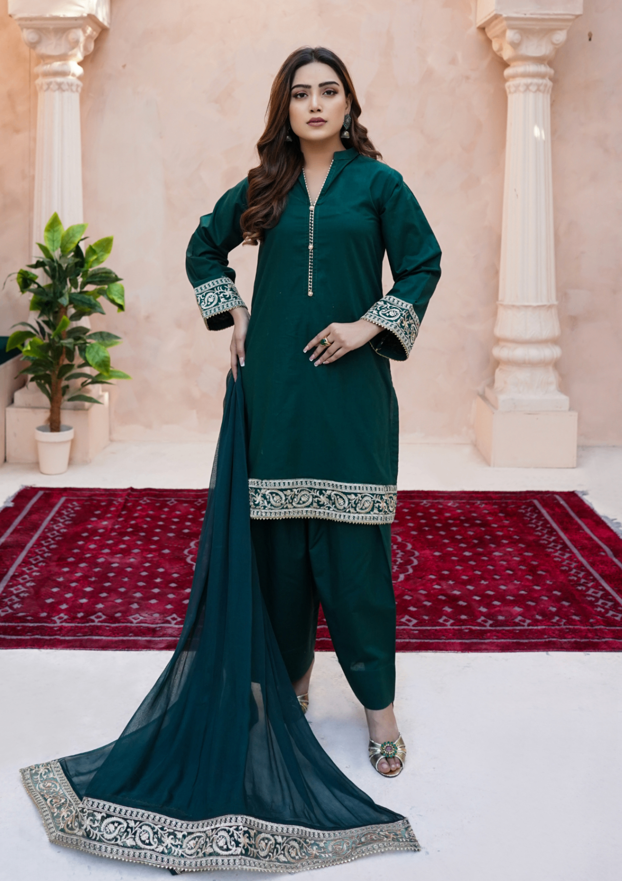 Yolo Pret Tilla Embroidered Lawn Cotton with Farshi Shalwar with Embroidered Border Chiffon Dupatta JASHAN S25 0029 Women 3pcs