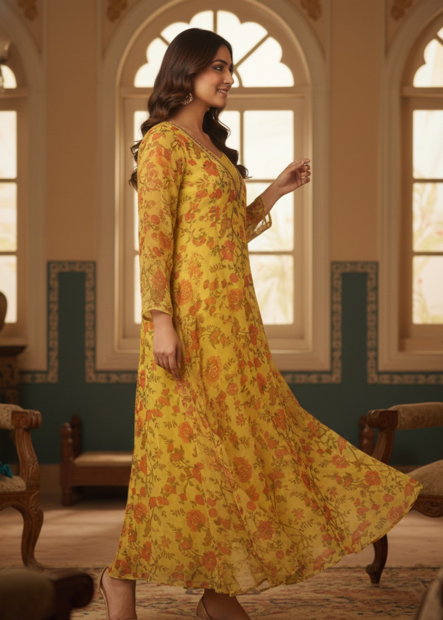 MMG Garments FAIRY| ELEGANT & CLASSICAL MAXI YELLOW MMG 89 Women 2pcs