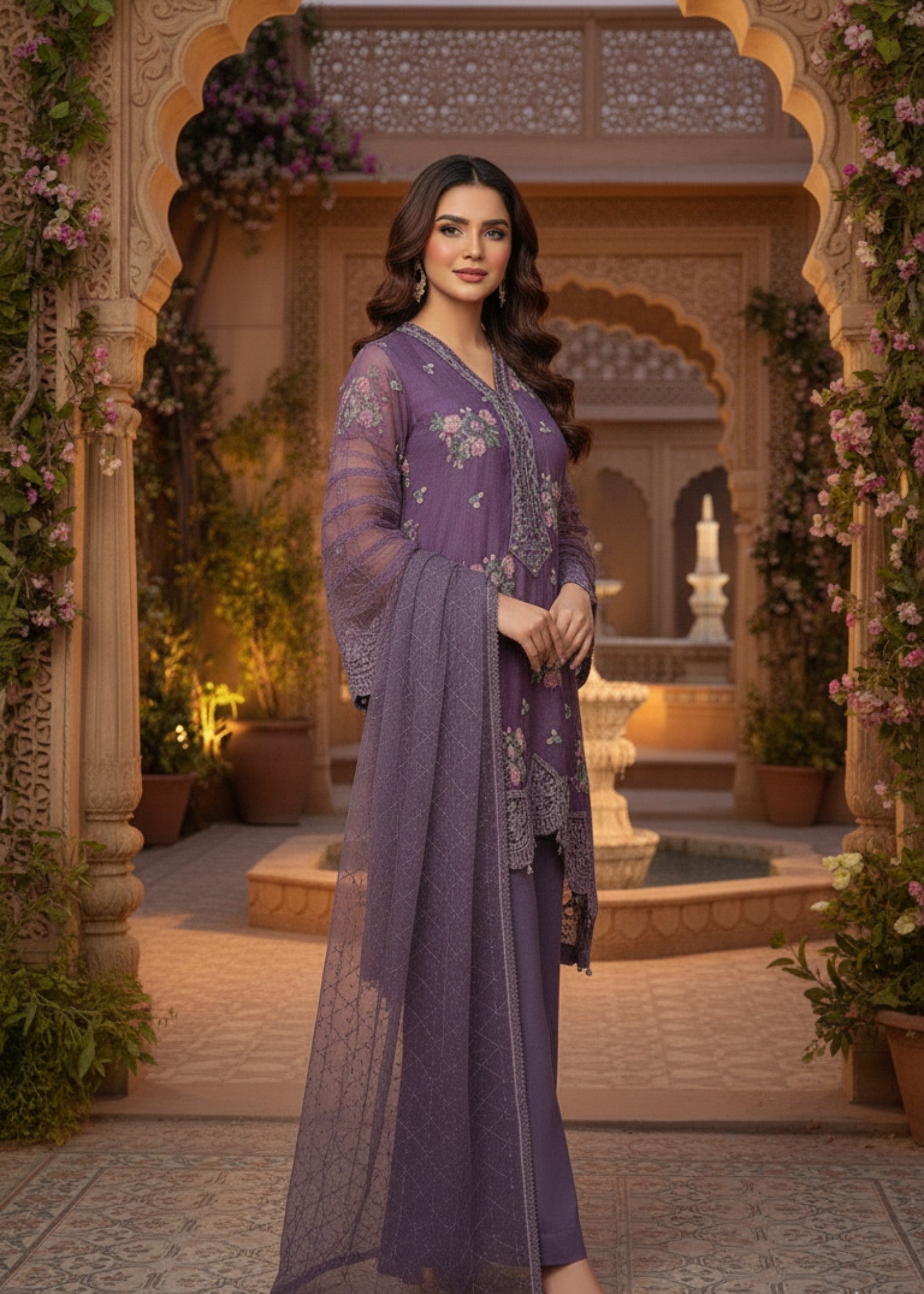 MMG Garments INAYAH|ORGANZA NET EMB KURTA SET PURPLE MMG 796 Women 3pcs