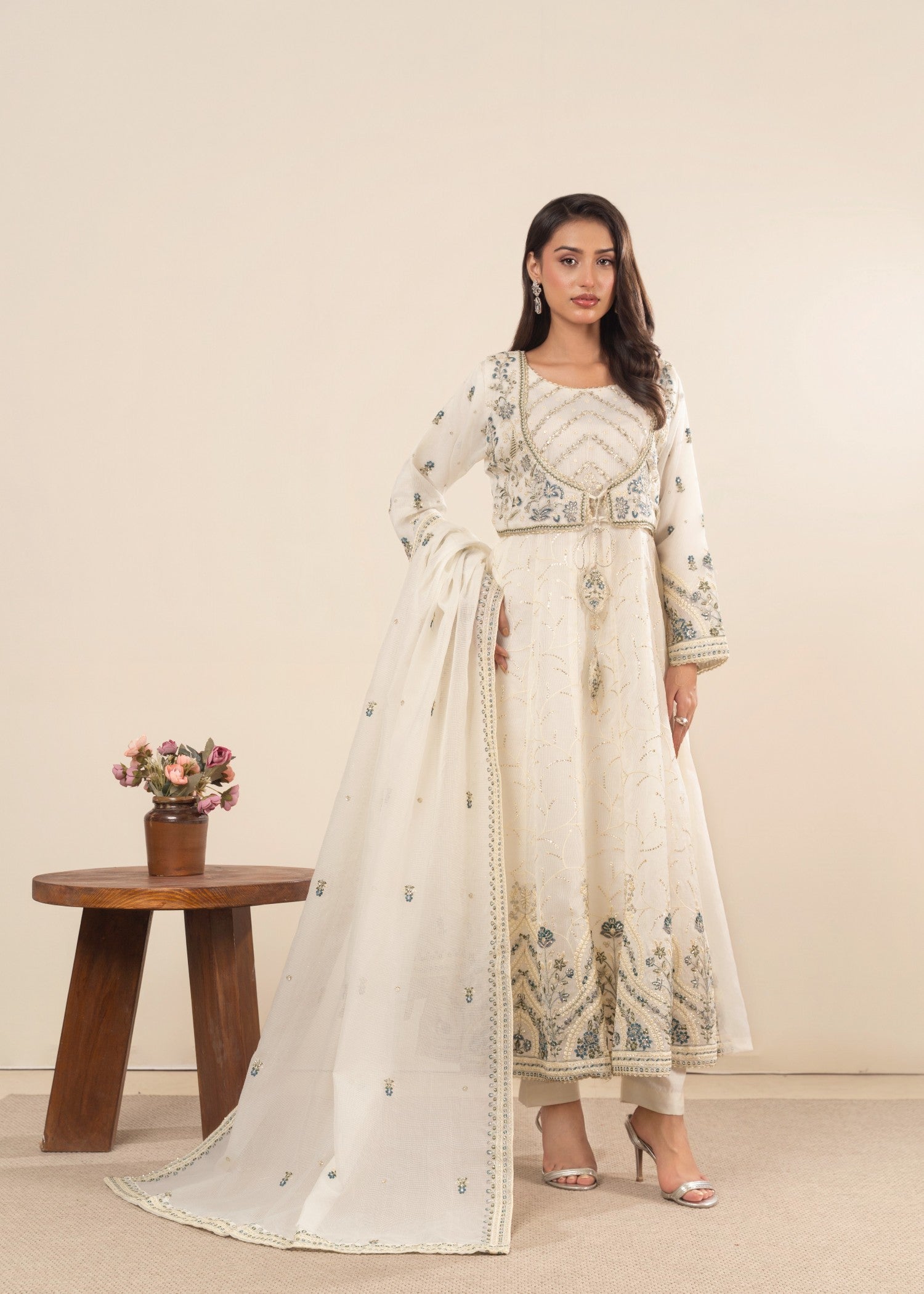 Khubsurat 3881 KH OR NT Off White Embroidery Maxi Women 4pcs