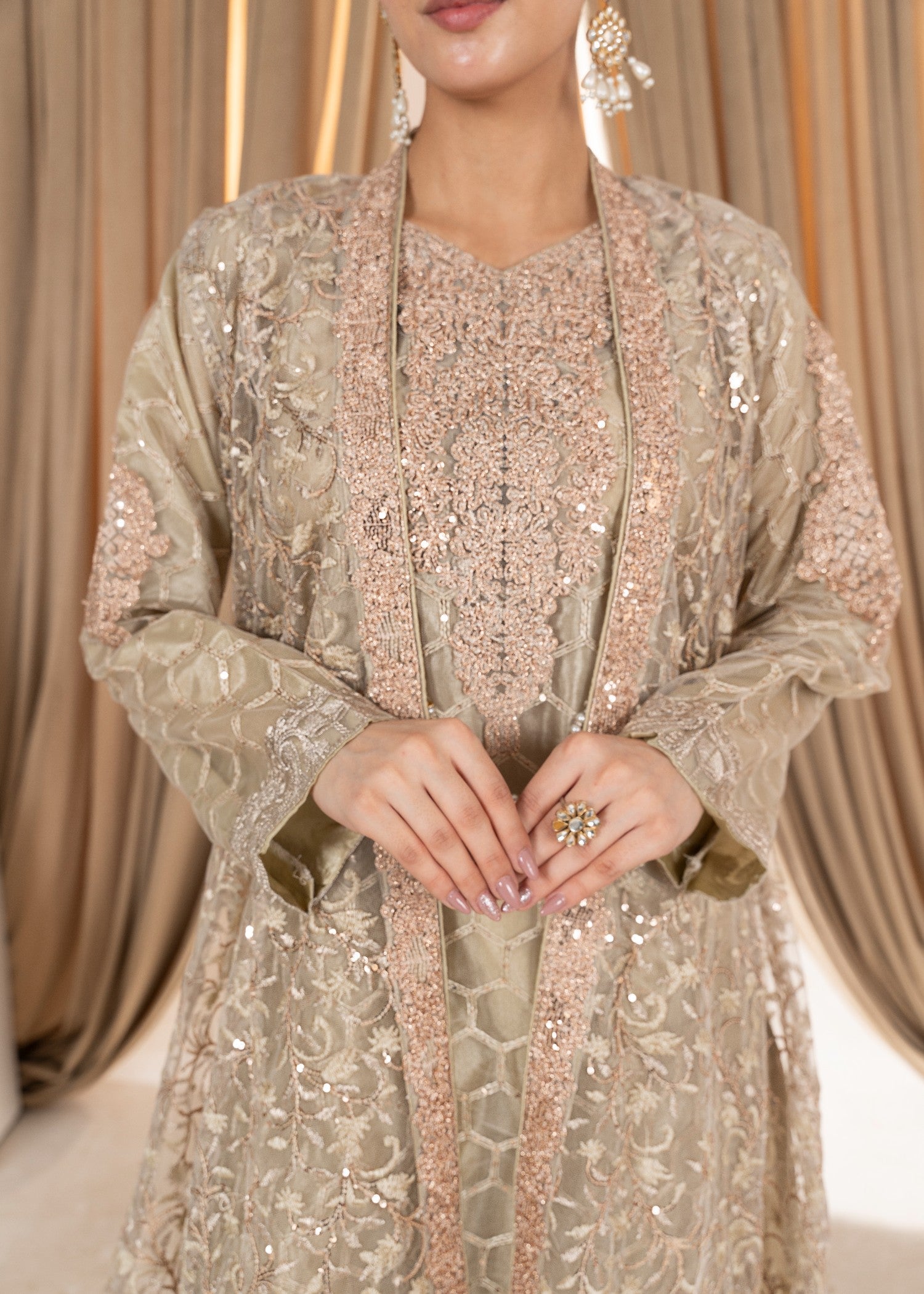 Hkb Officials Harika Pista Pearl Coat Women 4pcs