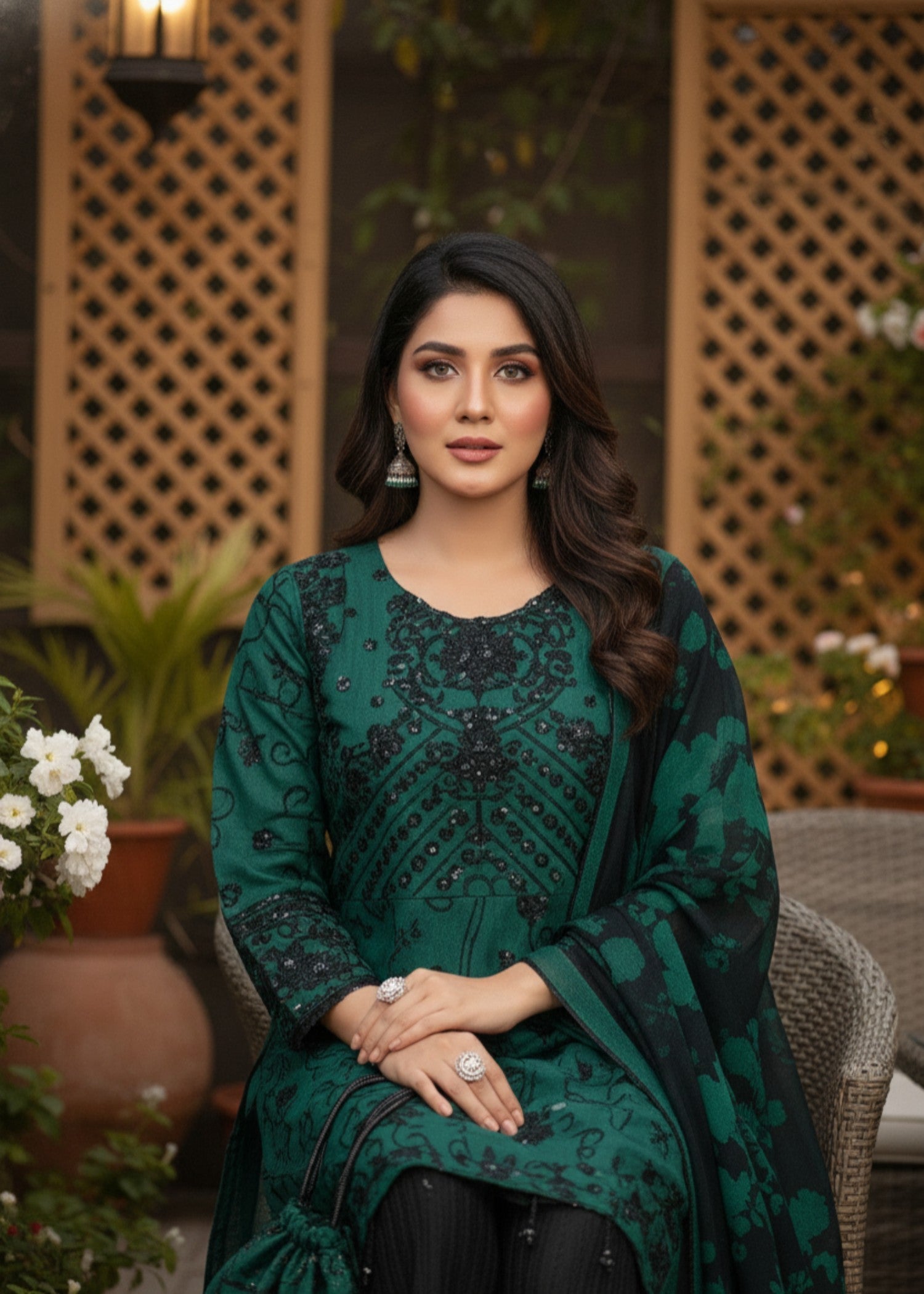 MMG Garments ZAREENAH|BLACK QUOTA ORGANZA EMB FROCK SEA GREEN MMG 896 Women 4pcs