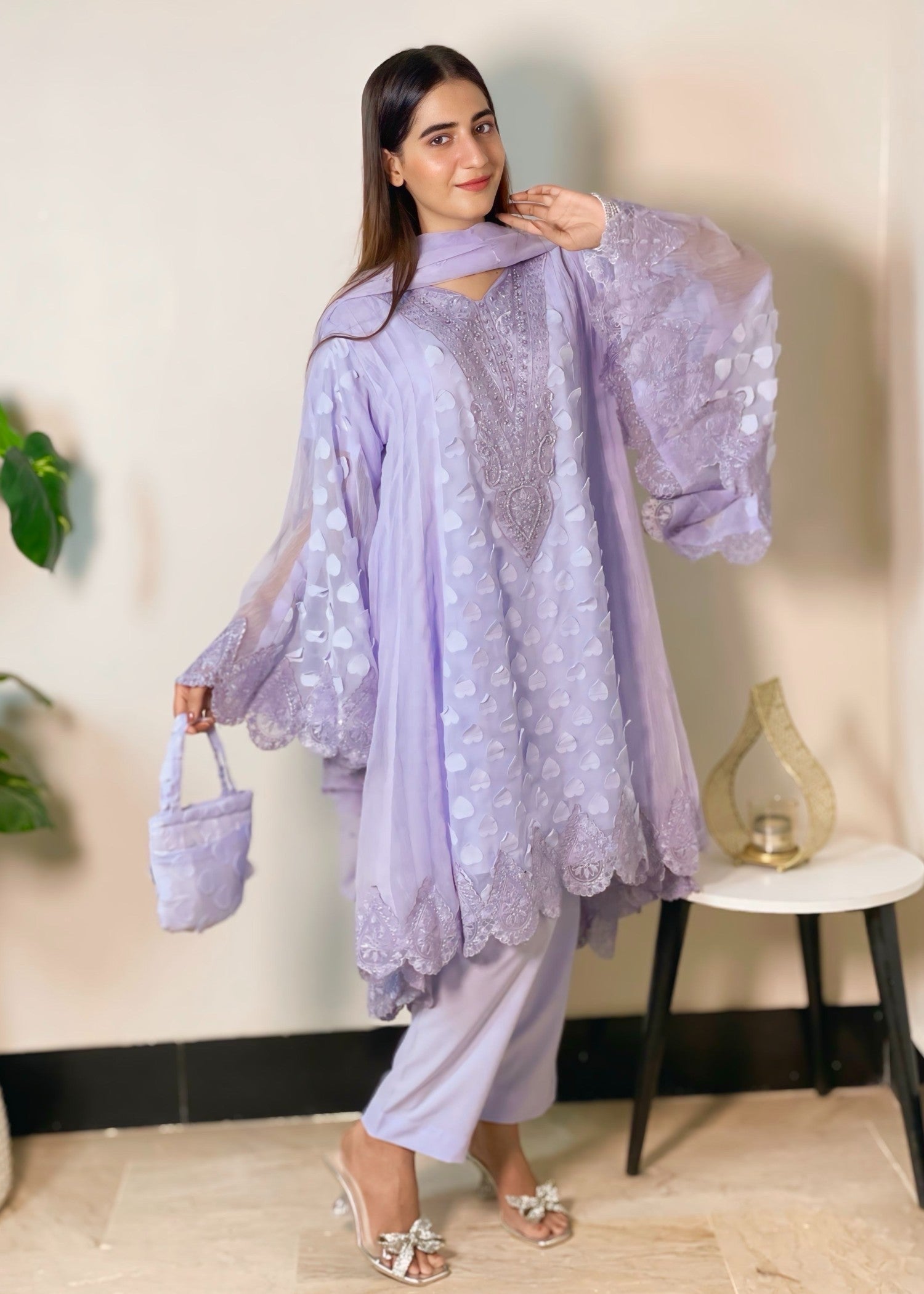 MMG Garments NILOOFAR| CHIFFON EMBROIDERED DIL FROCK WITH HANDPOUCH MMG 816 Women 3pcs