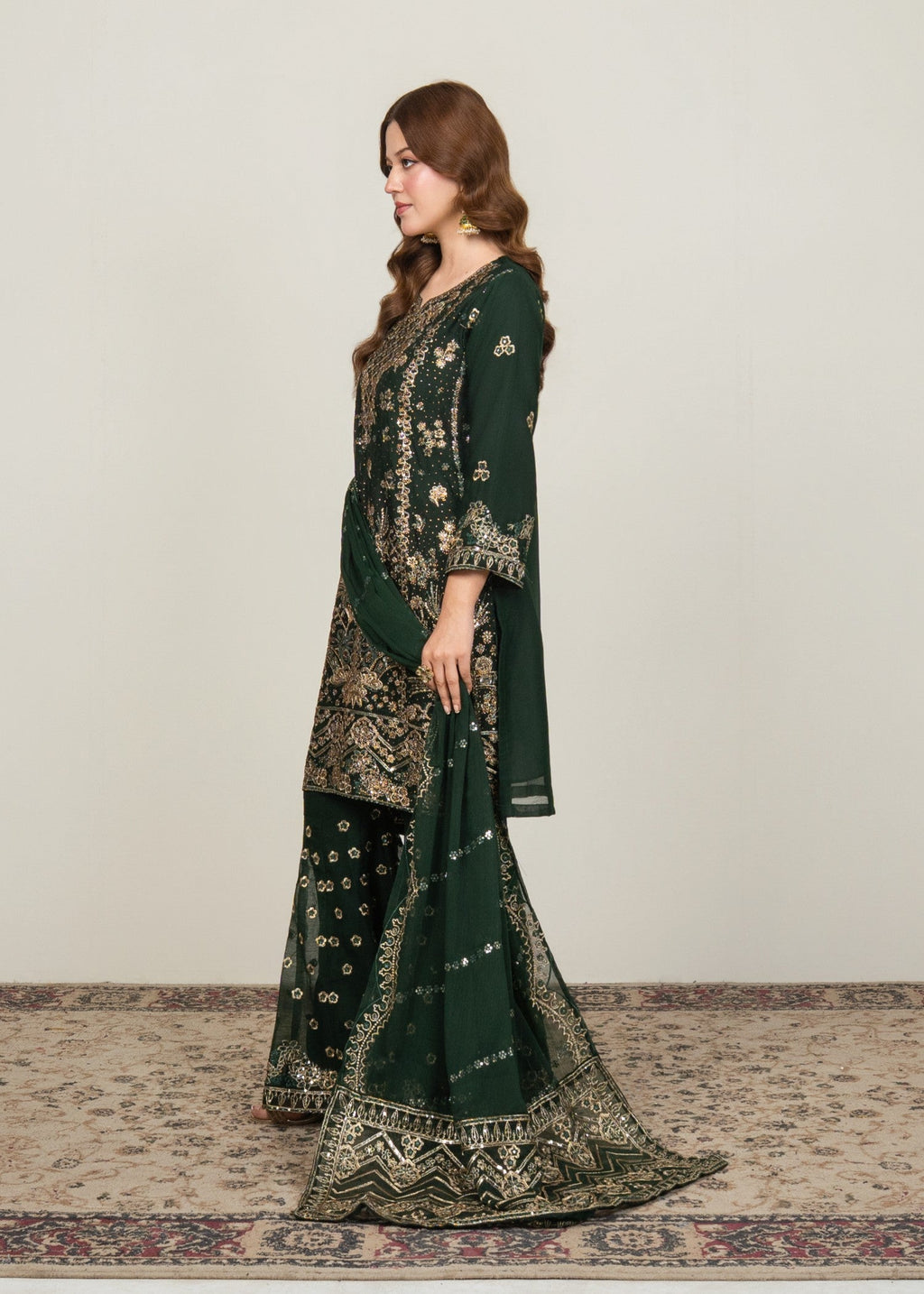 Four Season Boutique MAHAJABEEN BOTTLE GREEN Women 3pcs