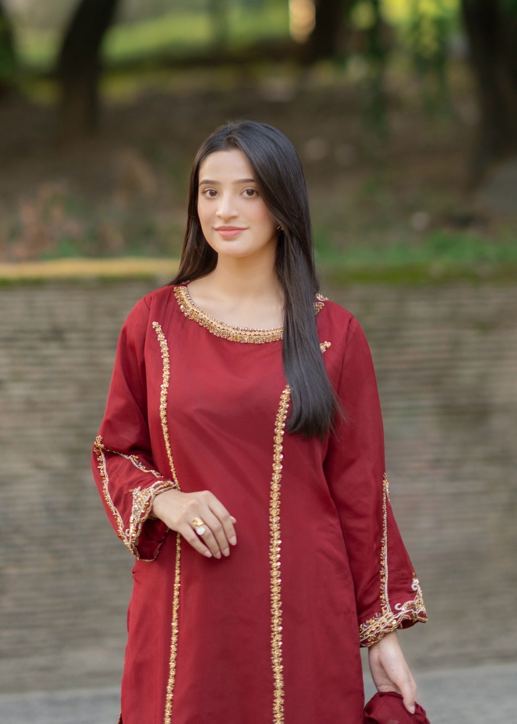 Suits By Sadia Maroon chiffon decent Women 3pcs