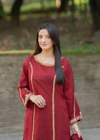 Suits By Sadia Maroon chiffon decent Women 3pcs