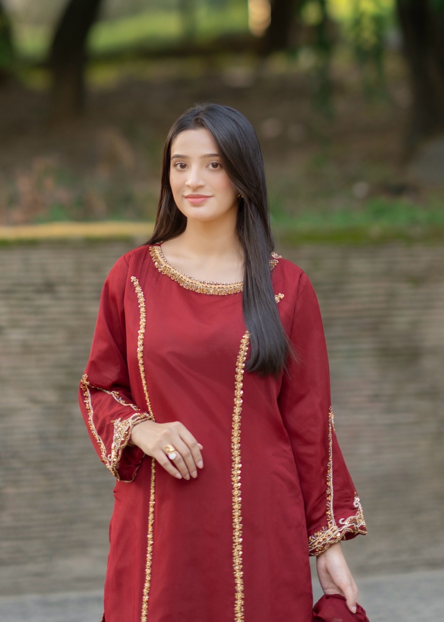 Suits By Sadia Maroon chiffon decent Women 3pcs