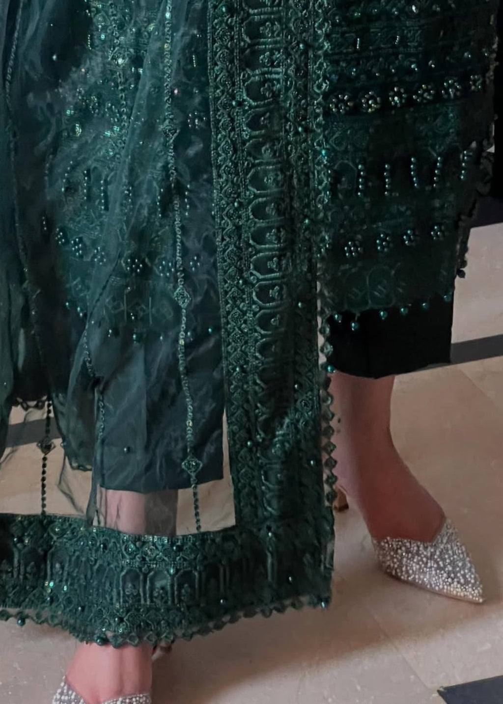 Suits By Sadia Bottle green net Women 3pcs