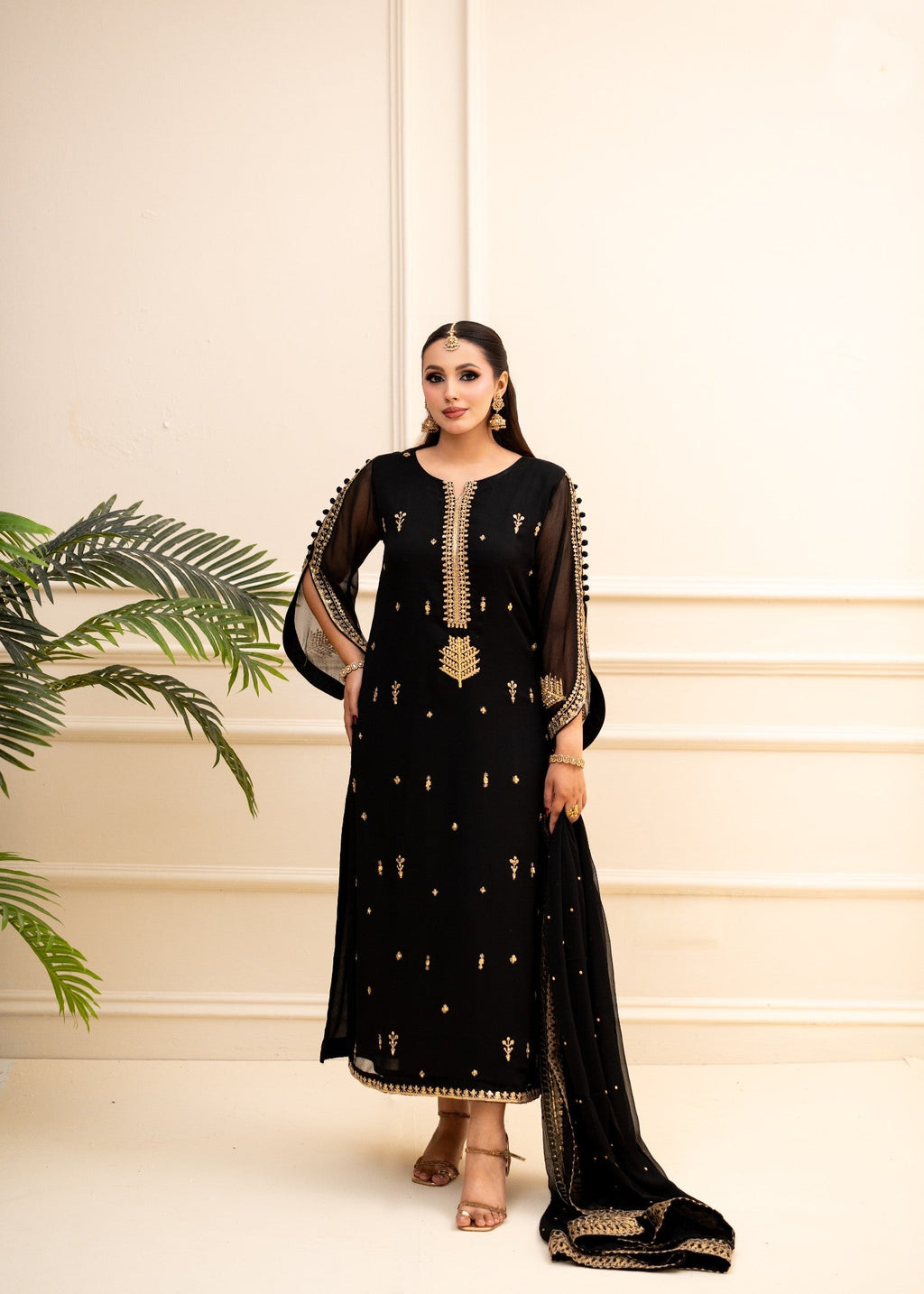 Alyssa Black Chiffon Suit ALL405 Women 3pcs