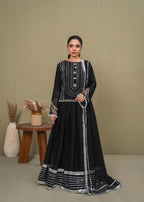Pehnawa Fashion Silver Black lehenga chiffon Women 3pcs