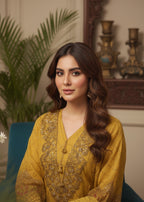 MMG Garments LAMISSA | CHIFFON EMBRODIERED FROCK YELLOW MMG 770 Women 3pcs