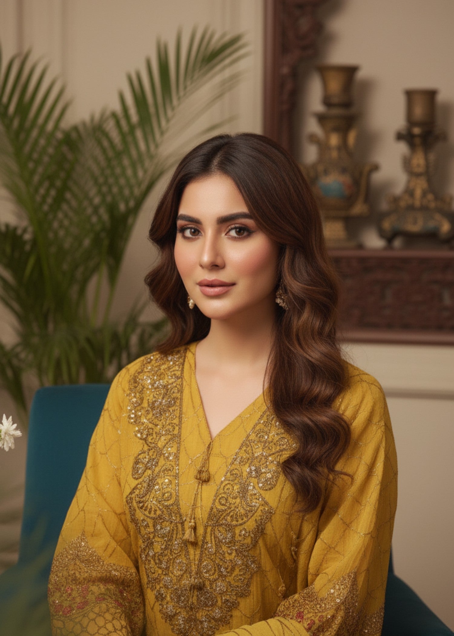 MMG Garments LAMISSA | CHIFFON EMBRODIERED FROCK YELLOW MMG 770 Women 3pcs