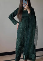 Suits By Sadia Bottle green net Women 3pcs