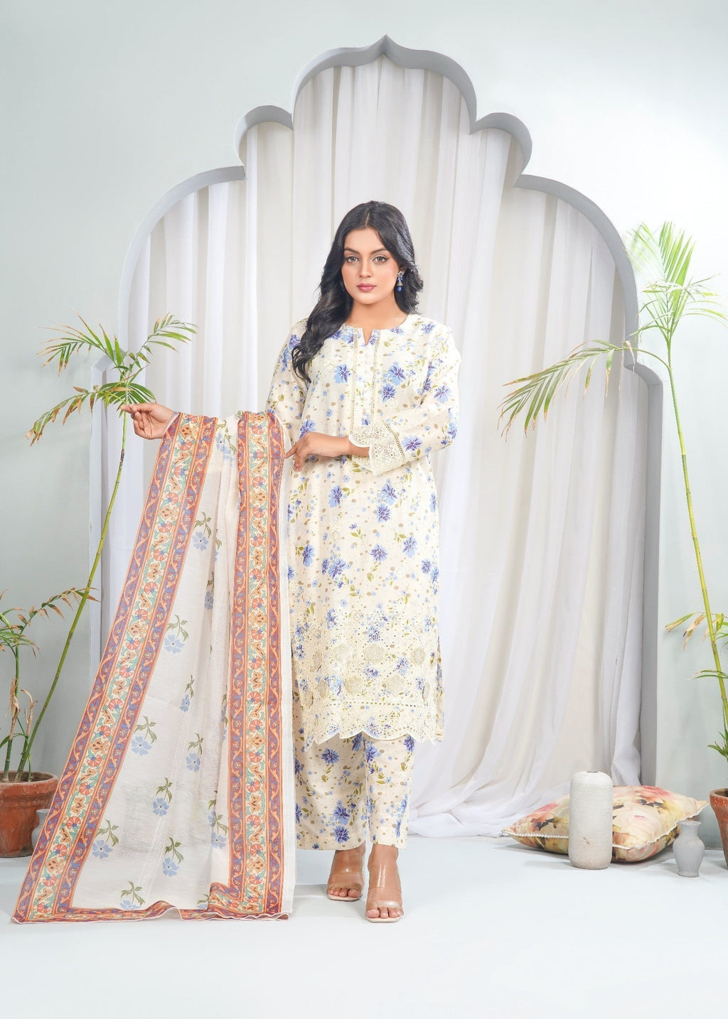 Dareechay Ivory Bloom Print Suit FOP37 Women 3pcs
