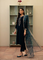 Naaz Couture Velvet Embroidered Suit Teal Women 3pcs