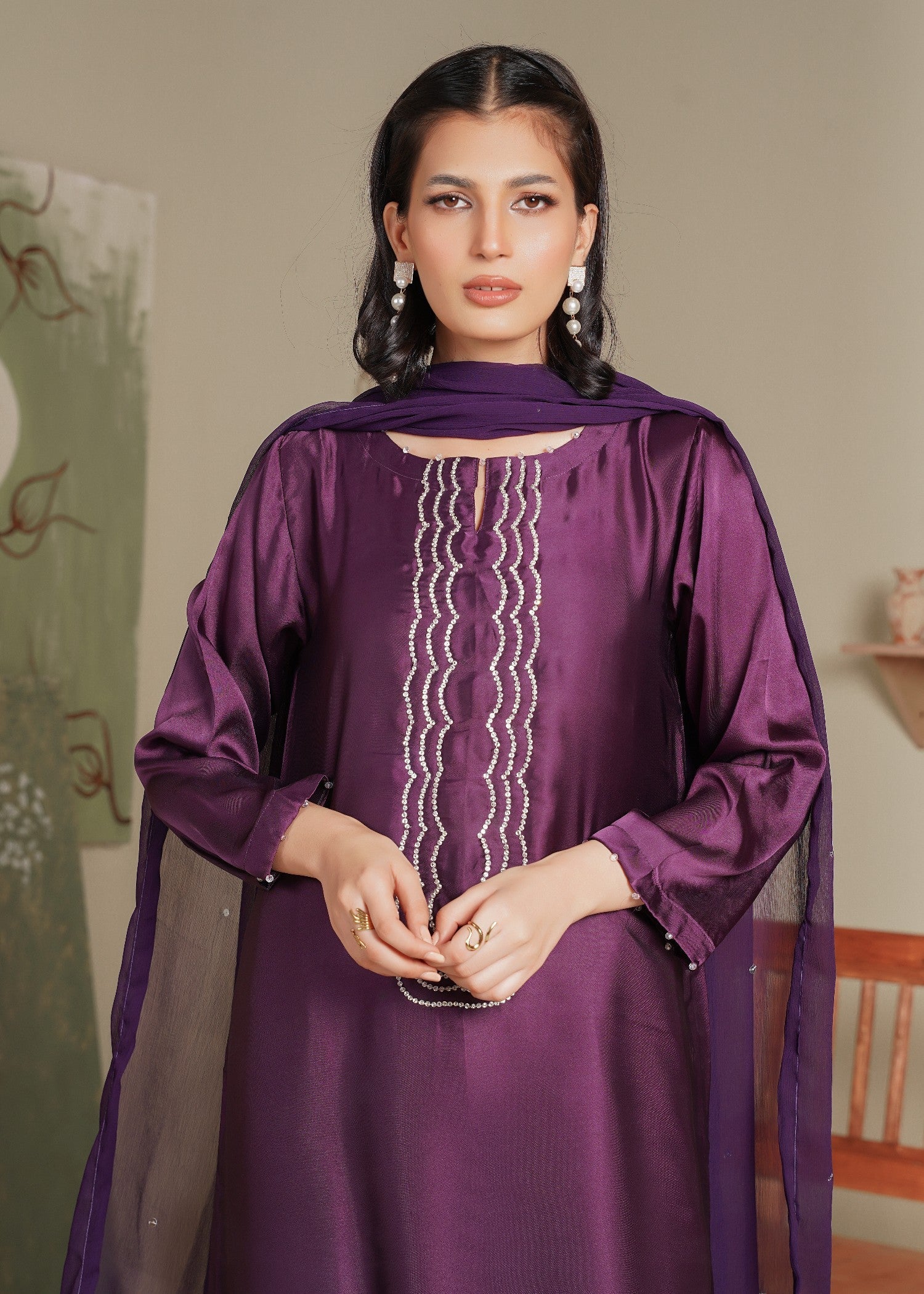Rangoon Clothing Hania Silken Plum Women 3pcs