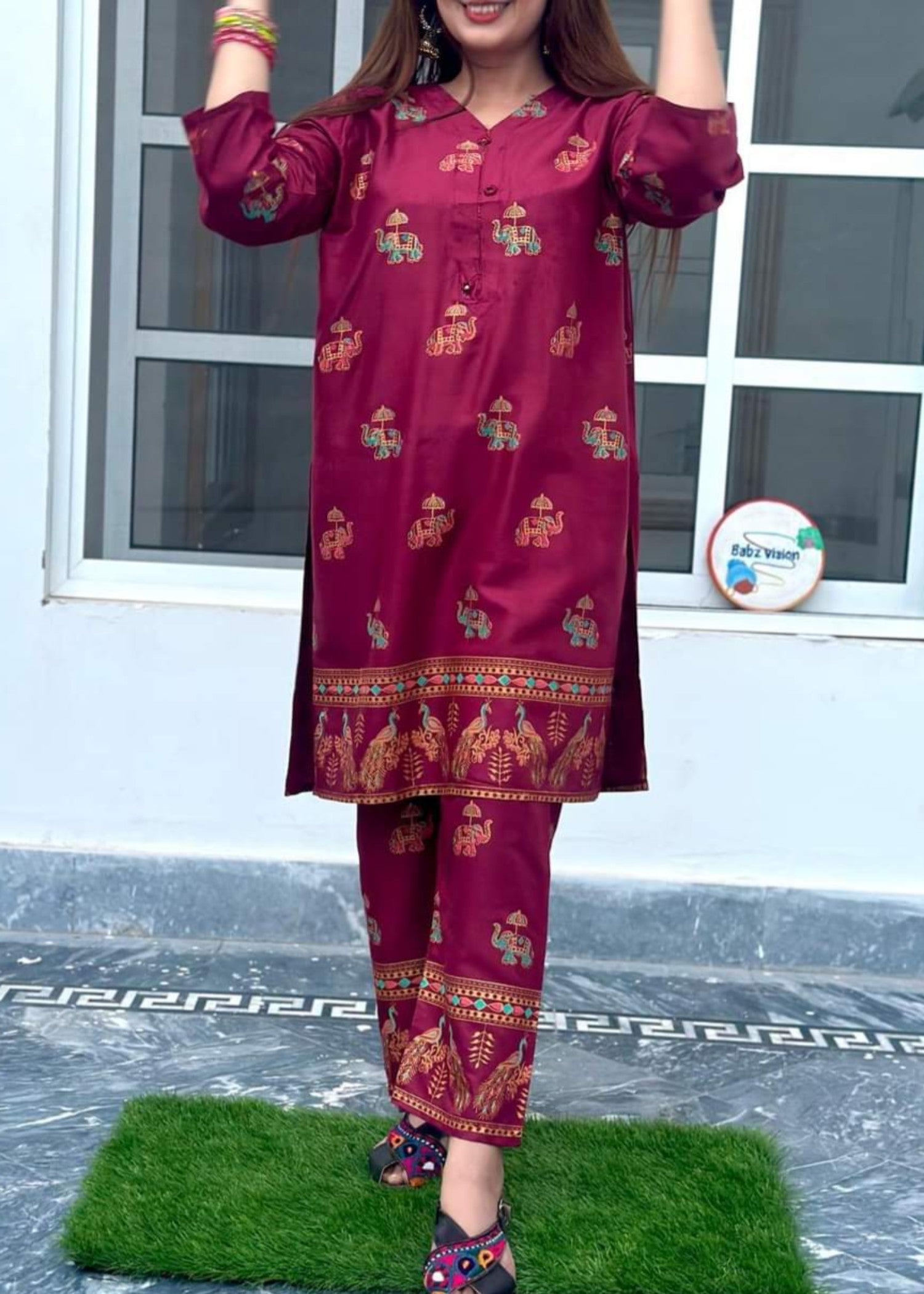 Anabya Garments MAROON ELE Women 2pcs