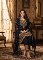 MMG Garments ANCHAL CLASSICAL CHIFFON EMBROIDERED FROCK BLACK MMG 893 Women 3pcs