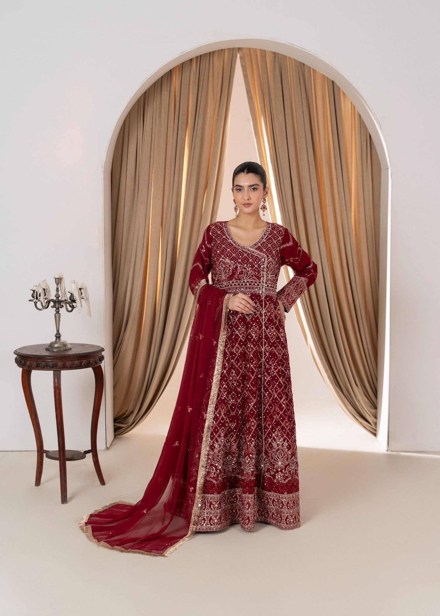 Hkb Officials Ameera Deep Maroon Chiffon Mirror Max Women 3pcs