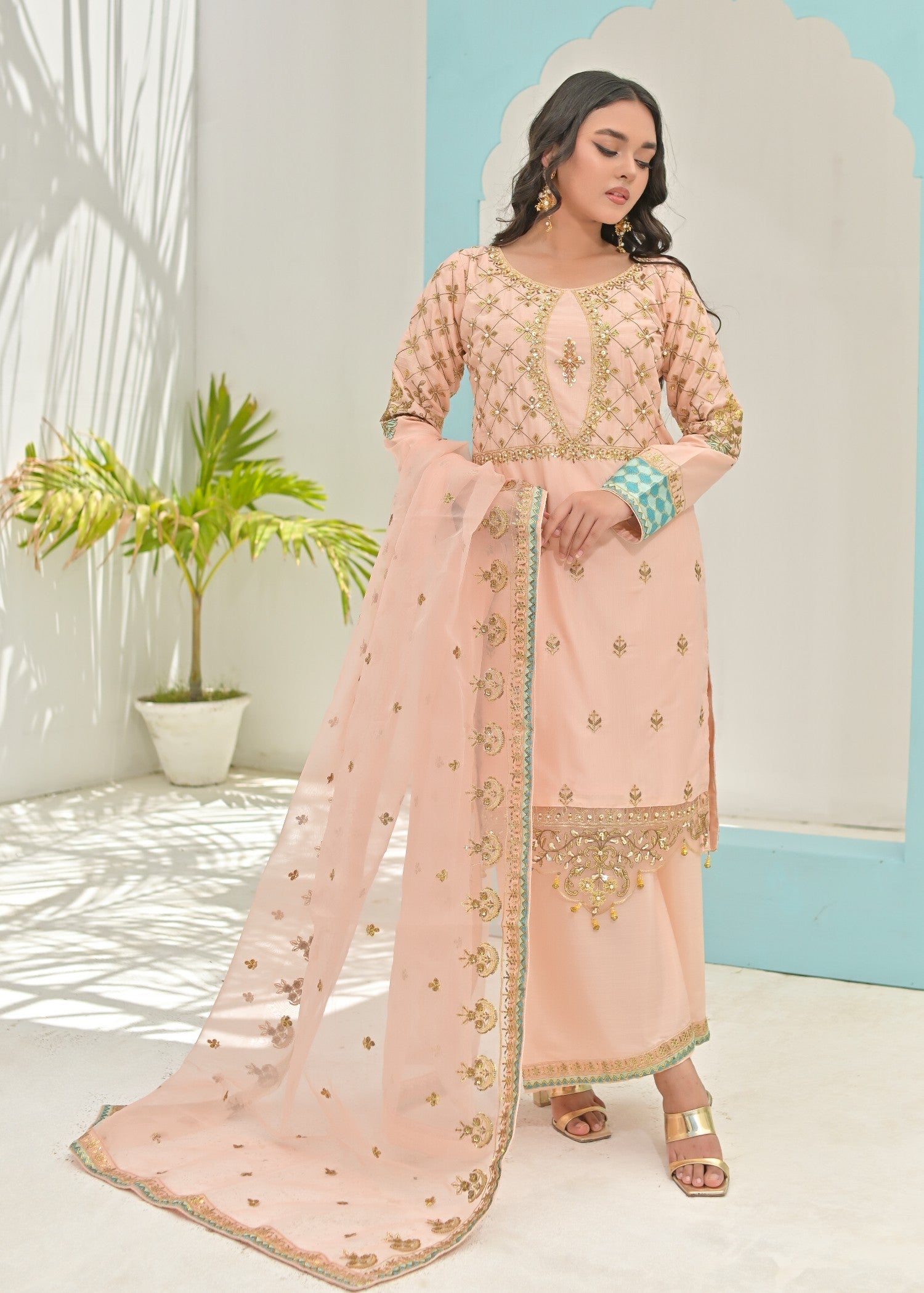 Qasim Anwer By Chandni Bridals BANOU (PEACH) Women 3pcs