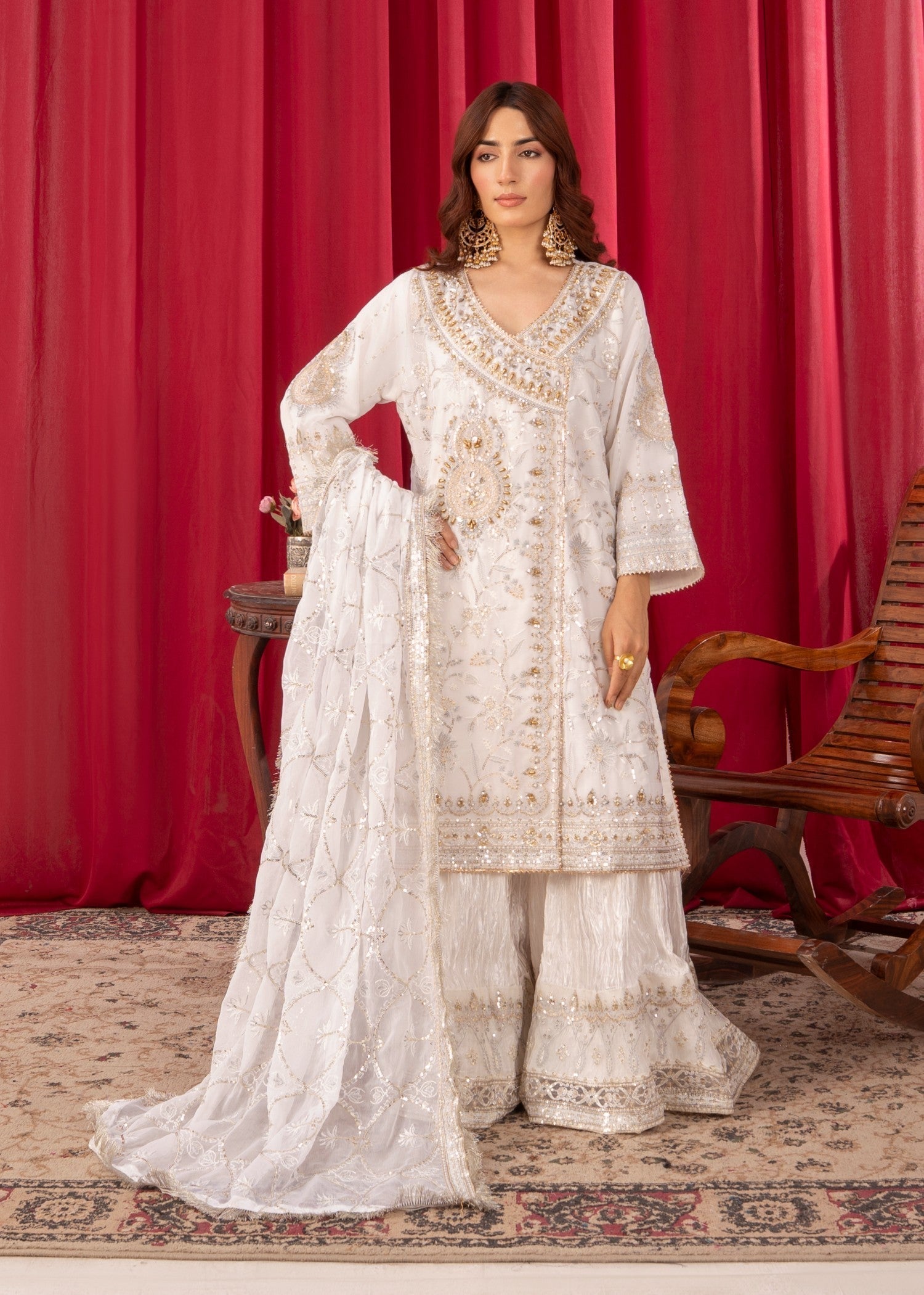 Four Season Boutique SAJAL CRUSH PLAZZO WHITE Women 3pcs