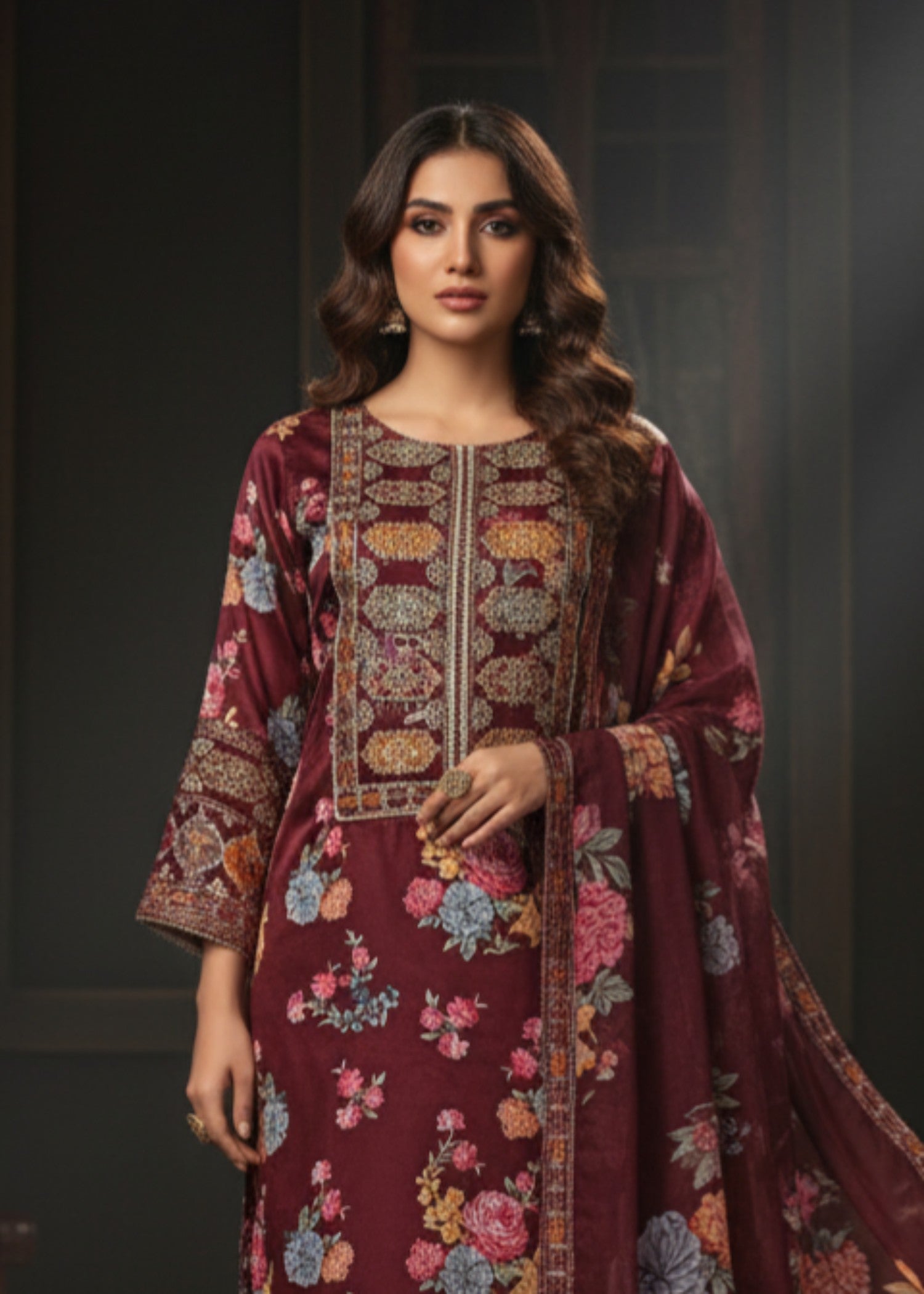 Pehnawa By Bin Akram’s NOOR MAROON | Shimoz Silk Women 3pcs