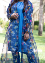 Hayati Collections Organza | Printed Gown with Silk Inner | | Dark Blue Women 3pcs