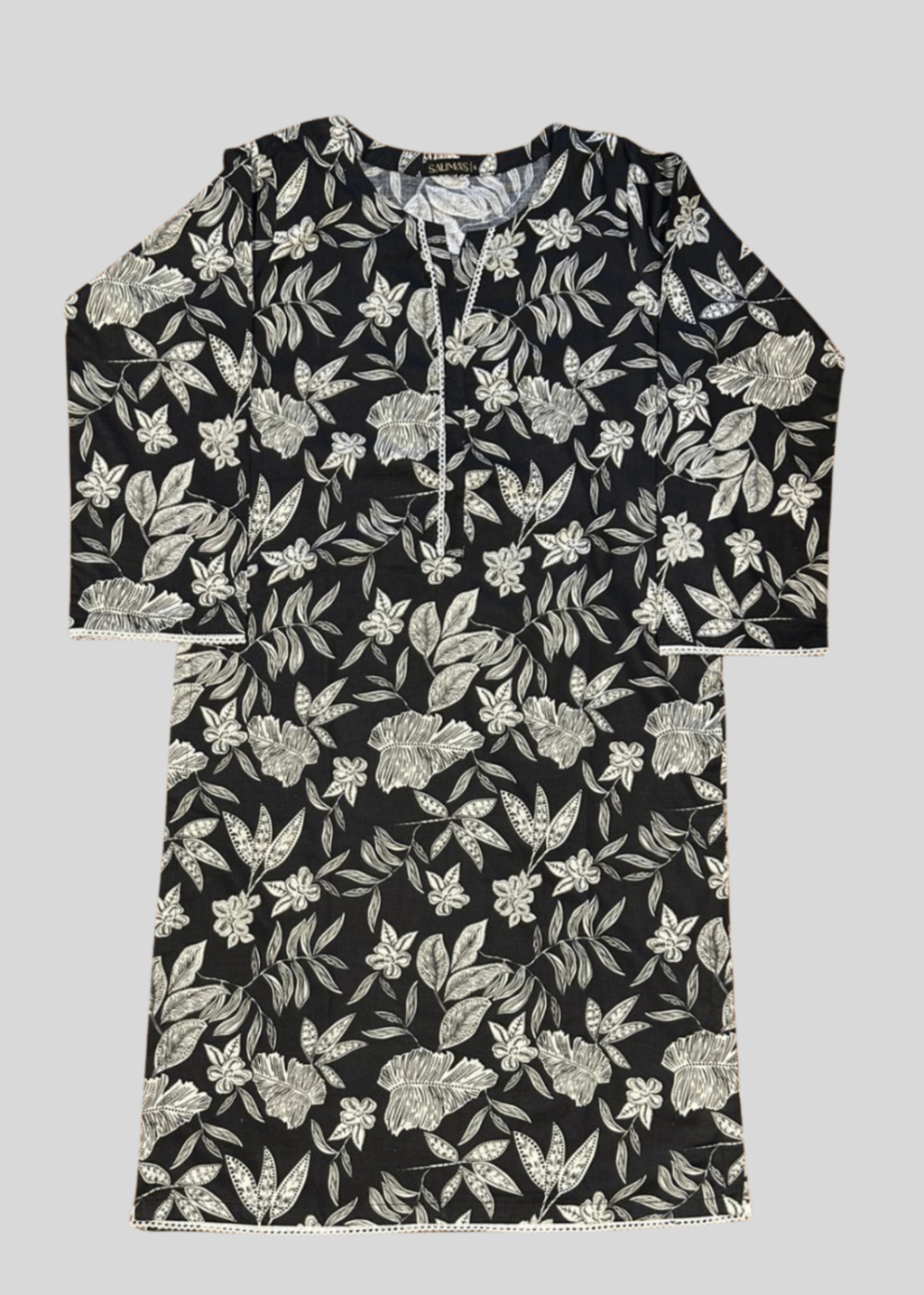 Salimas Stitched Lawn Suit – Classic Black & White Floral Women 2pcs