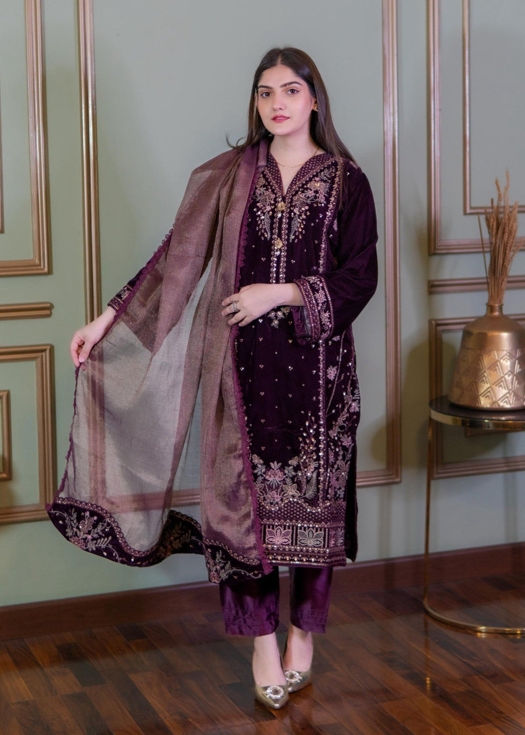 Rangoon Clothing Roshana Plum Velvetine Women 3pcs