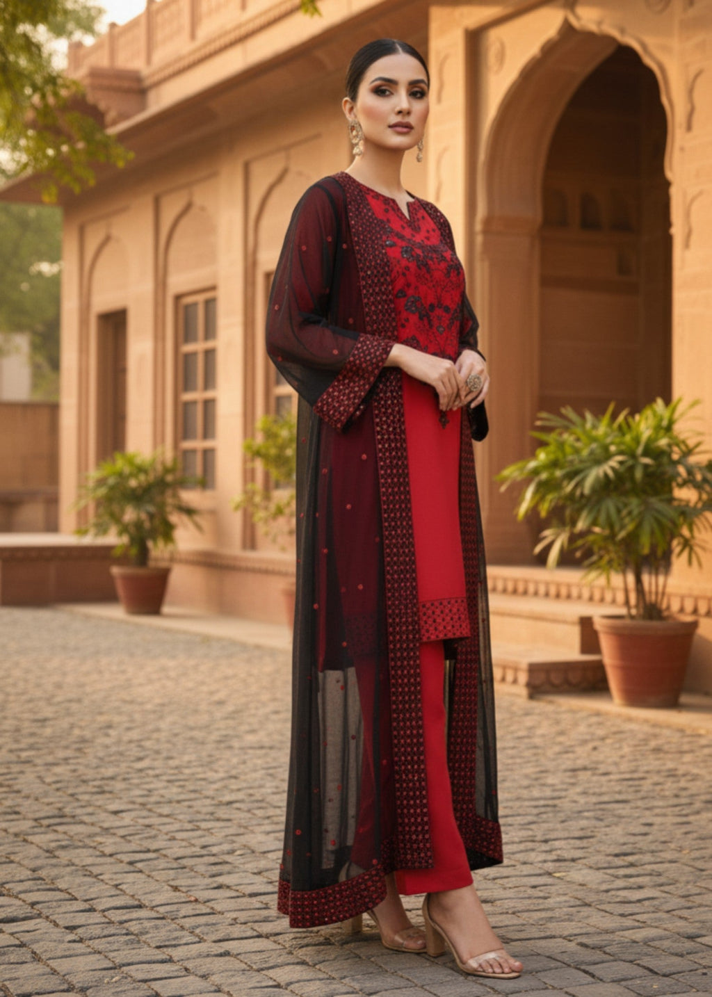 MMG Garments NAYELAH| EMBROIDERED GOWN SET RED MMG 1089 Women 4pcs
