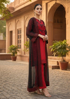 MMG Garments NAYELAH| EMBROIDERED GOWN SET RED MMG 1089 Women 4pcs