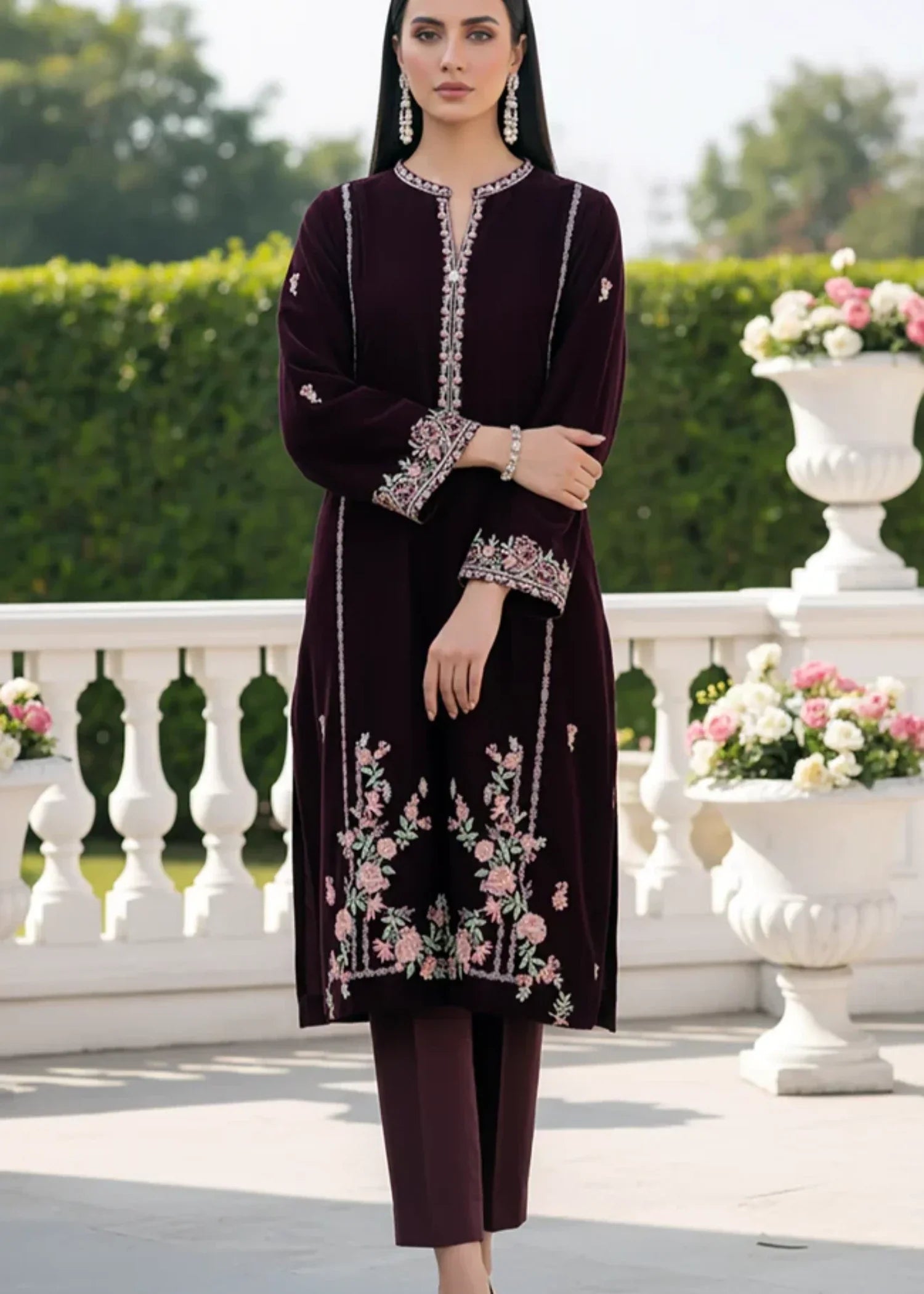 Lakhany Ready to wear Embroidered Velvet Shirt (LG UB 0251 W EMB 1P) Women 1pcs
