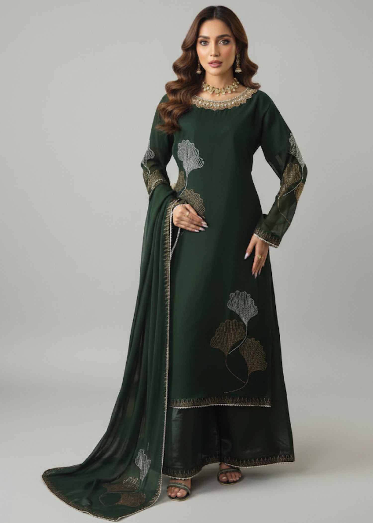 Suits By Sadia Bottle green stone Women 3pcs