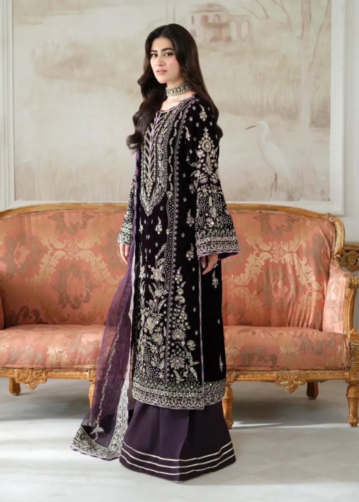 Suits By Sadia Plum velvet aneelas Women 4pcs