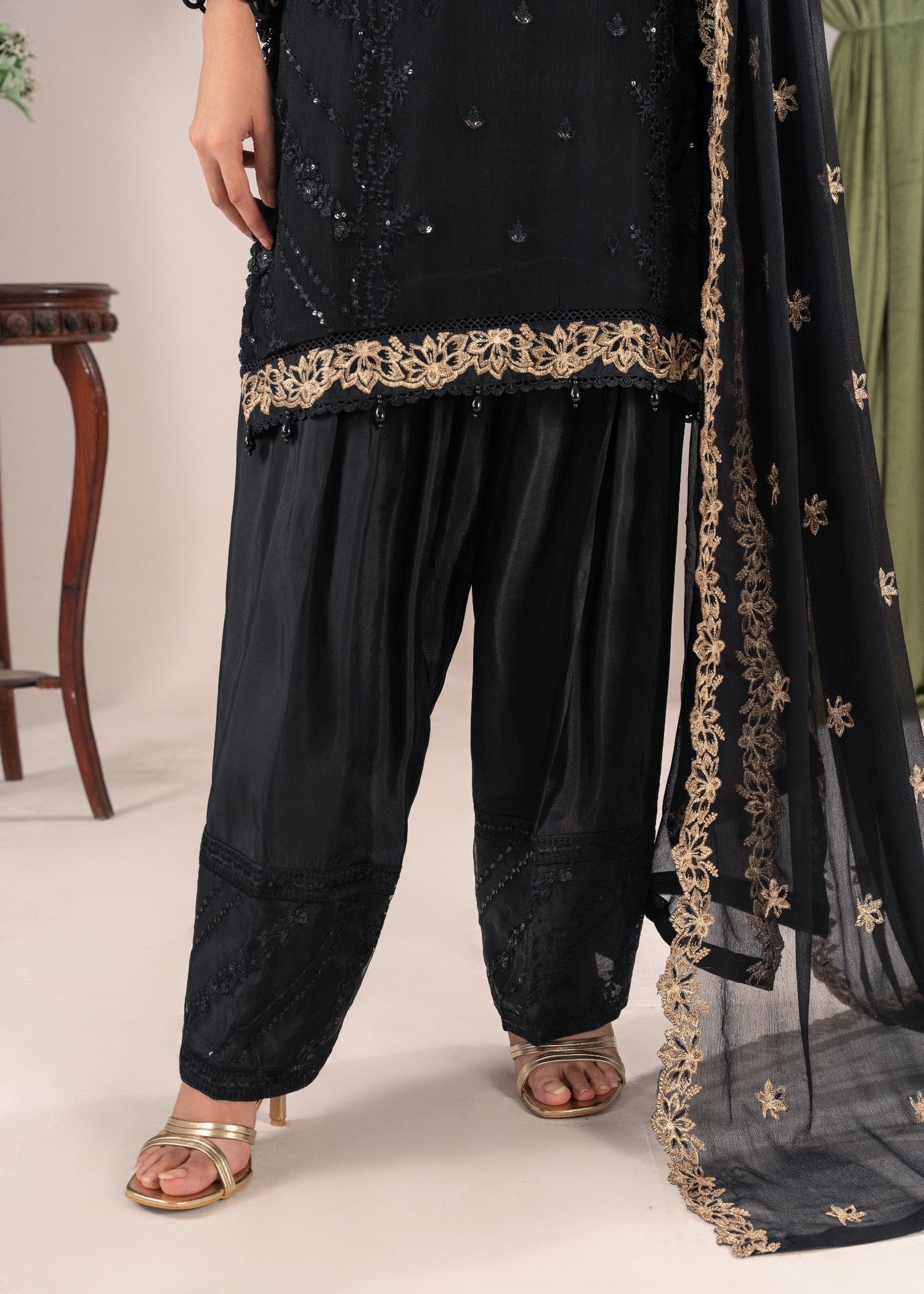 Pehnawa Fashion Crinkle Chiffon Black Women 3pcs