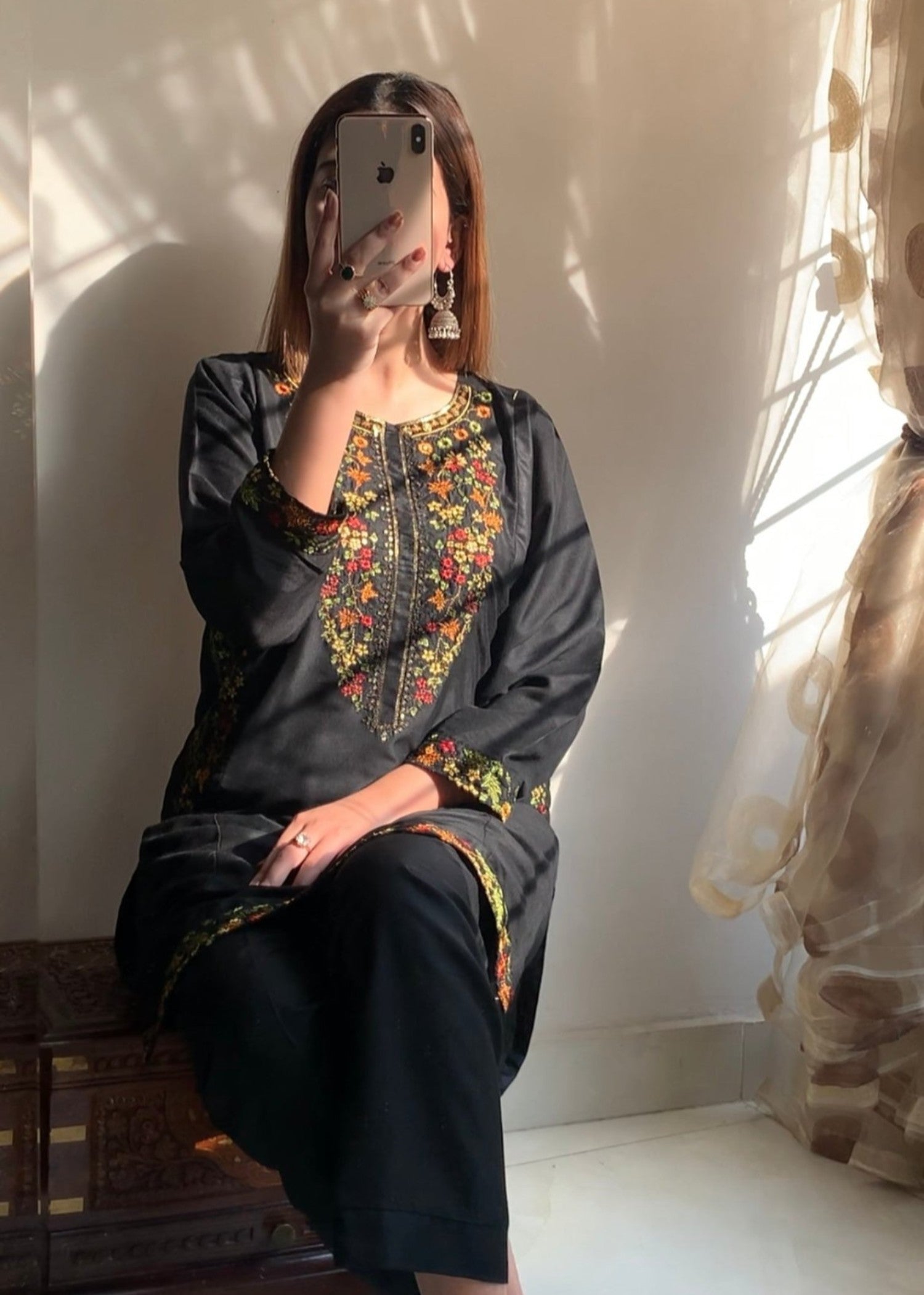 Sajfi Closet Biya Black Embroidered Stitched Suit for Women Women 2pcs