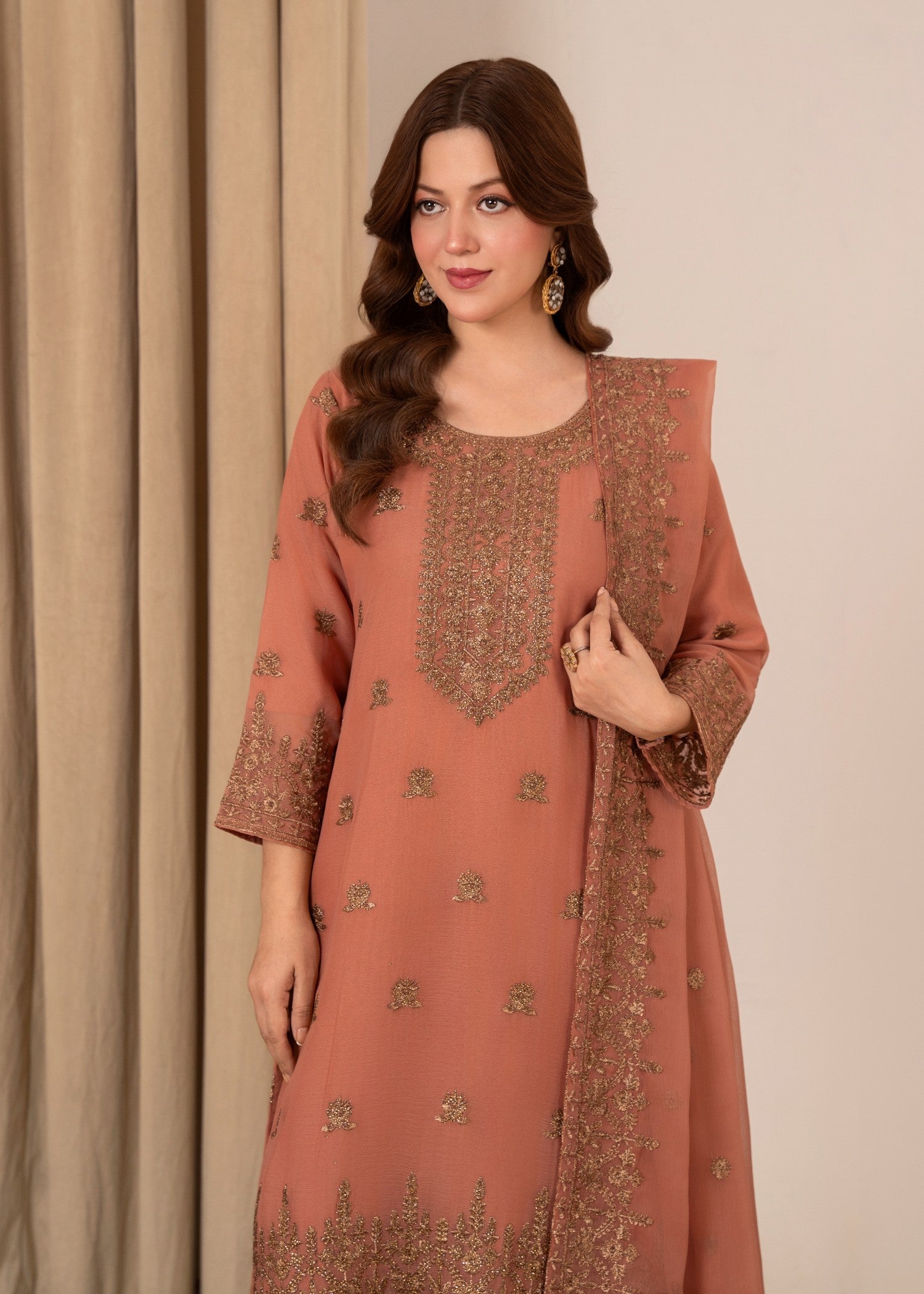 Four Season Boutique YUMNA PLAZZO PEACH PINK Women 3pcs