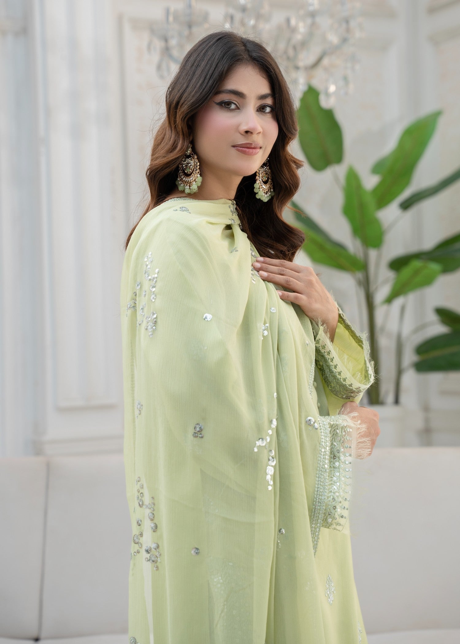 Maharani Official Noor e eid Pista Embroidered Stitched suit Women 3pcs