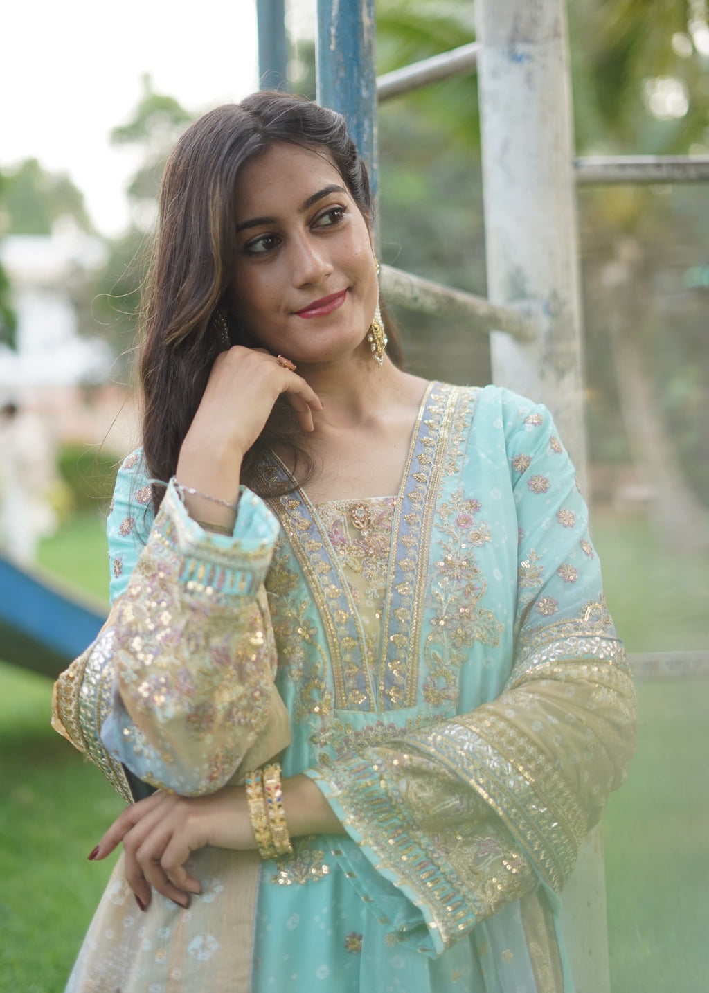 Suits By Sadia Aquamarine chiffon Women 3pcs