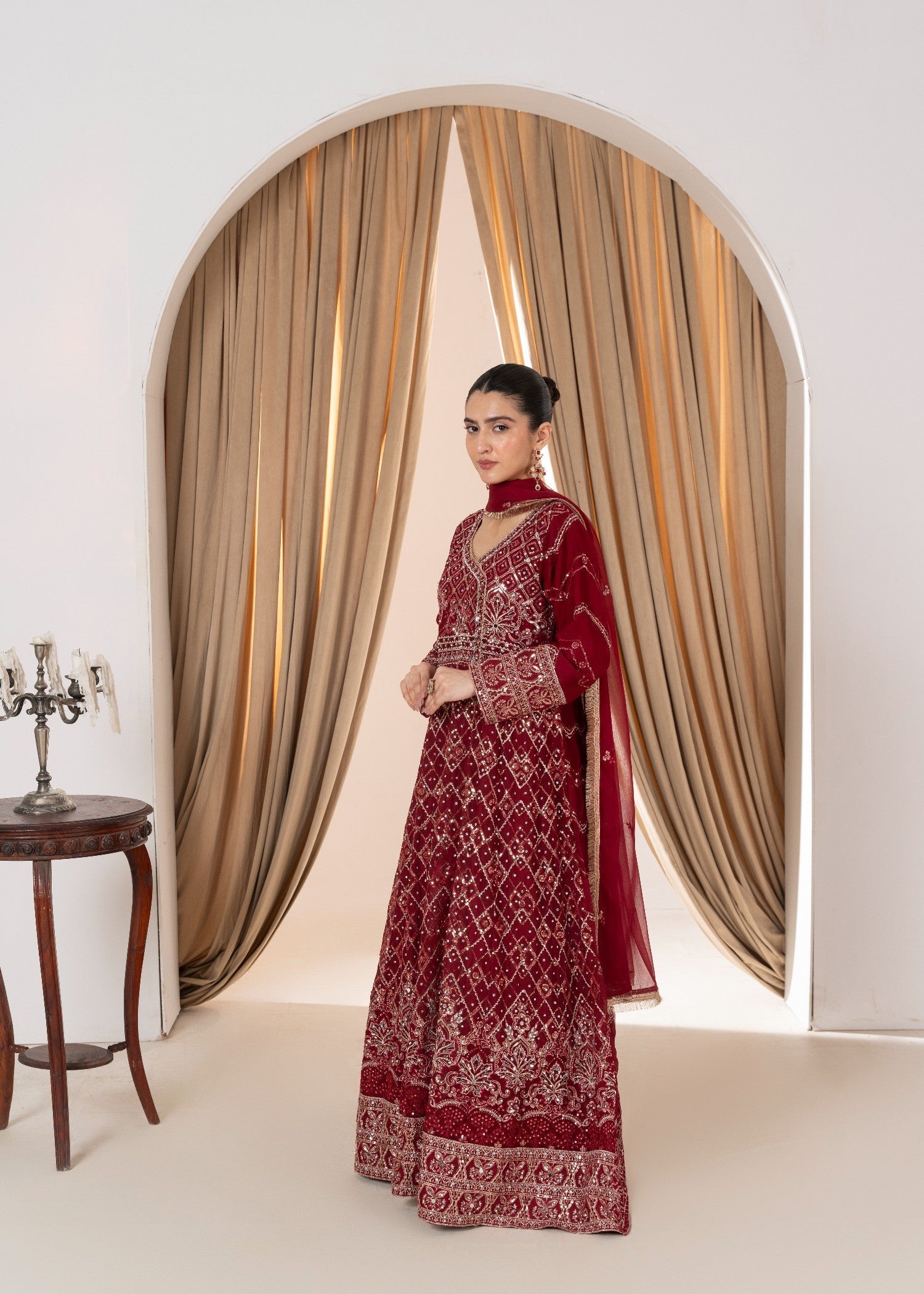 Hkb Officials Ameera Deep Maroon Chiffon Mirror Max Women 3pcs