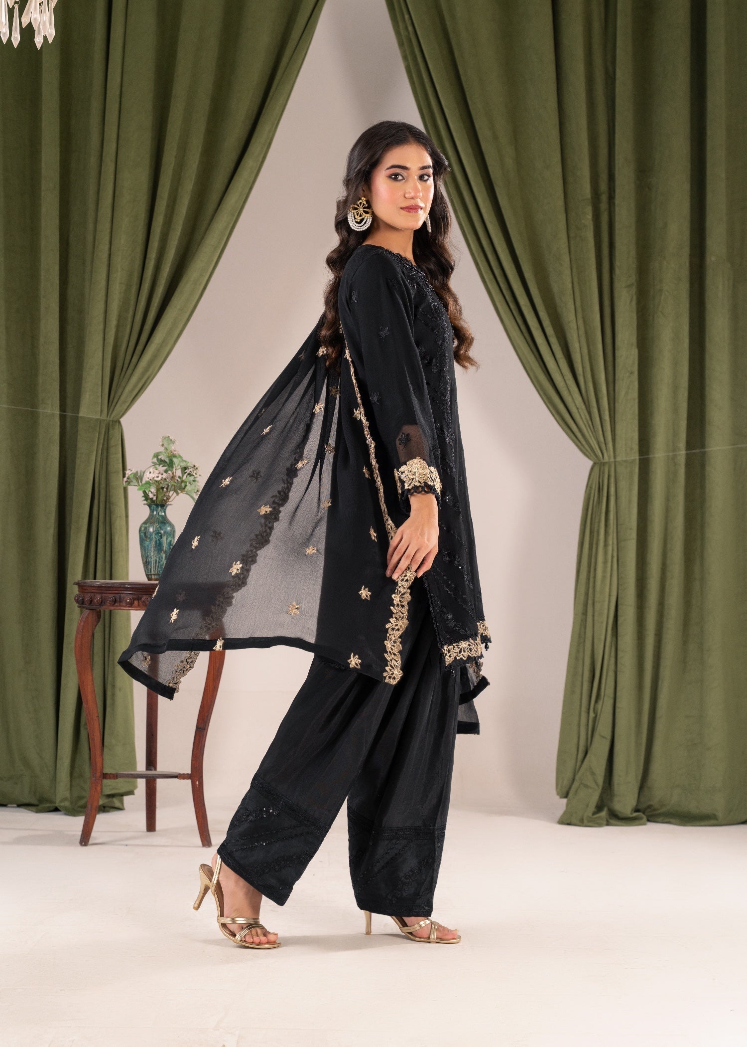 Pehnawa Fashion Crinkle Chiffon Black Women 3pcs