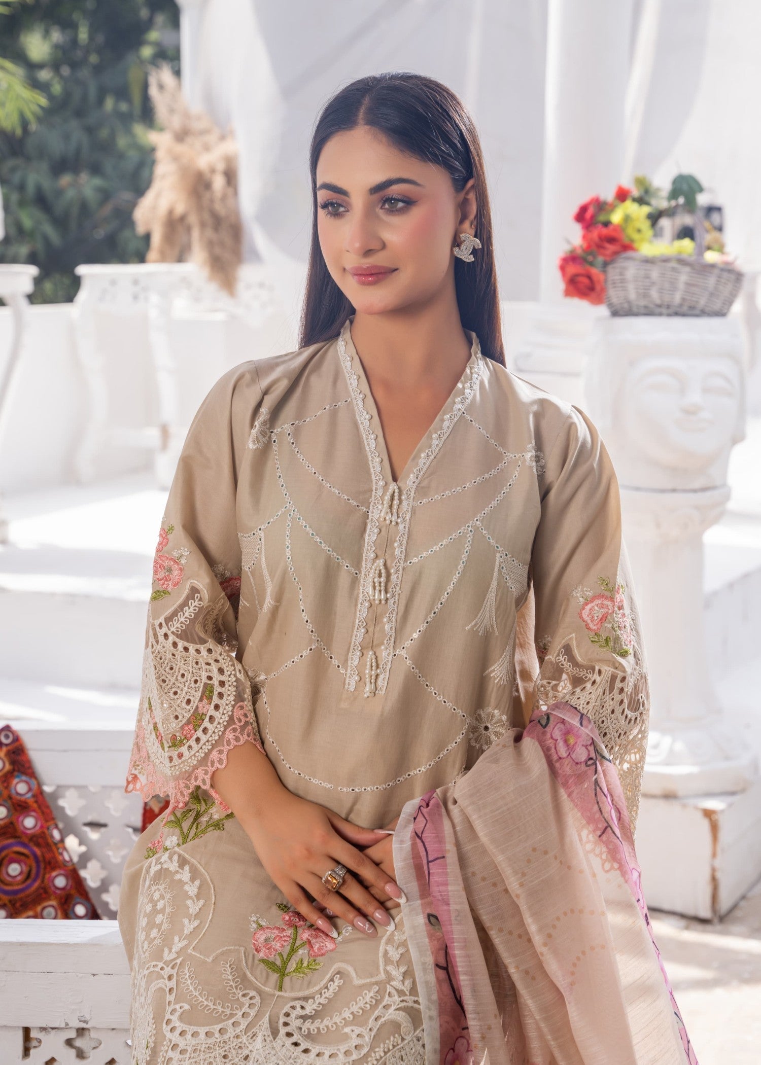 Sajfi Closet Luxury Cotton Stitched for Women | Beige Women 3pcs