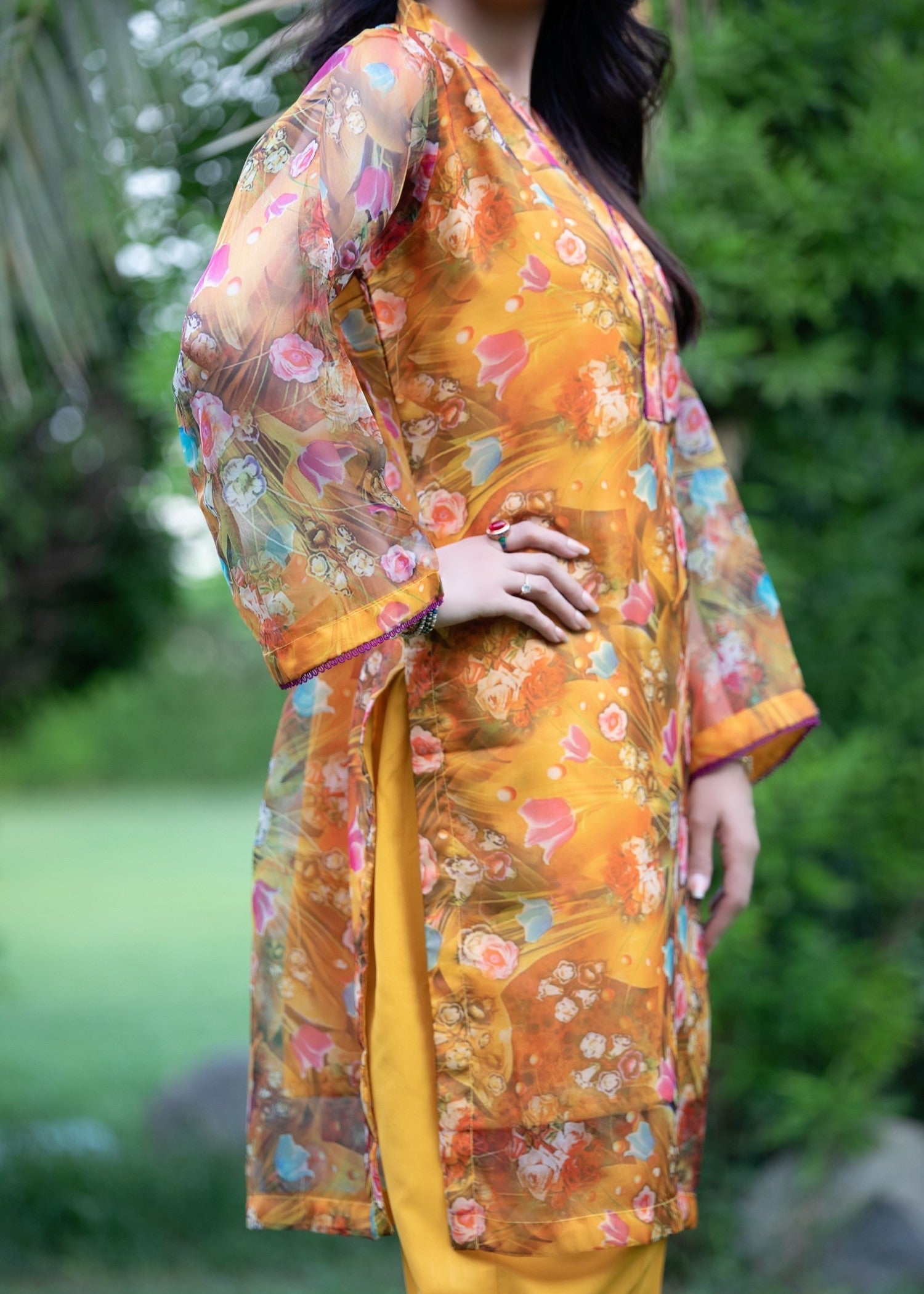 Hayati Collections Organza Printed | Suit | Saffron Women 2pcs