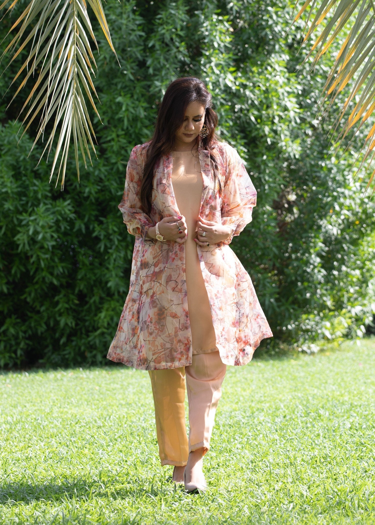 Hayati Collections Organza | Printed Gown with Inner Silk | | Skin Women 3pcs