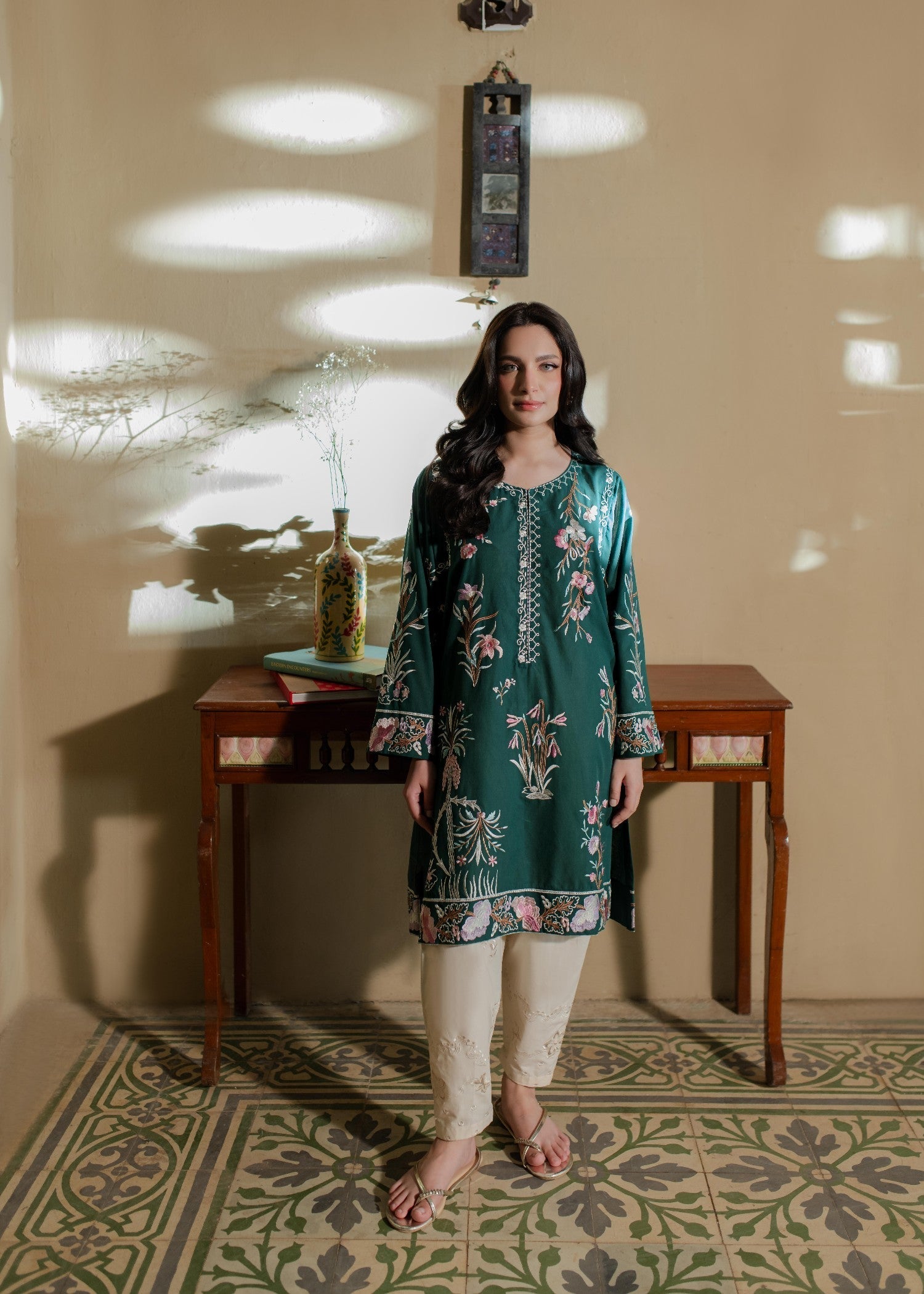 Azulie Green Embroidered Kurta by Women 1pcs