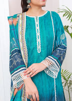 Green Blue Printed stitched lawn suit Women 3pcs