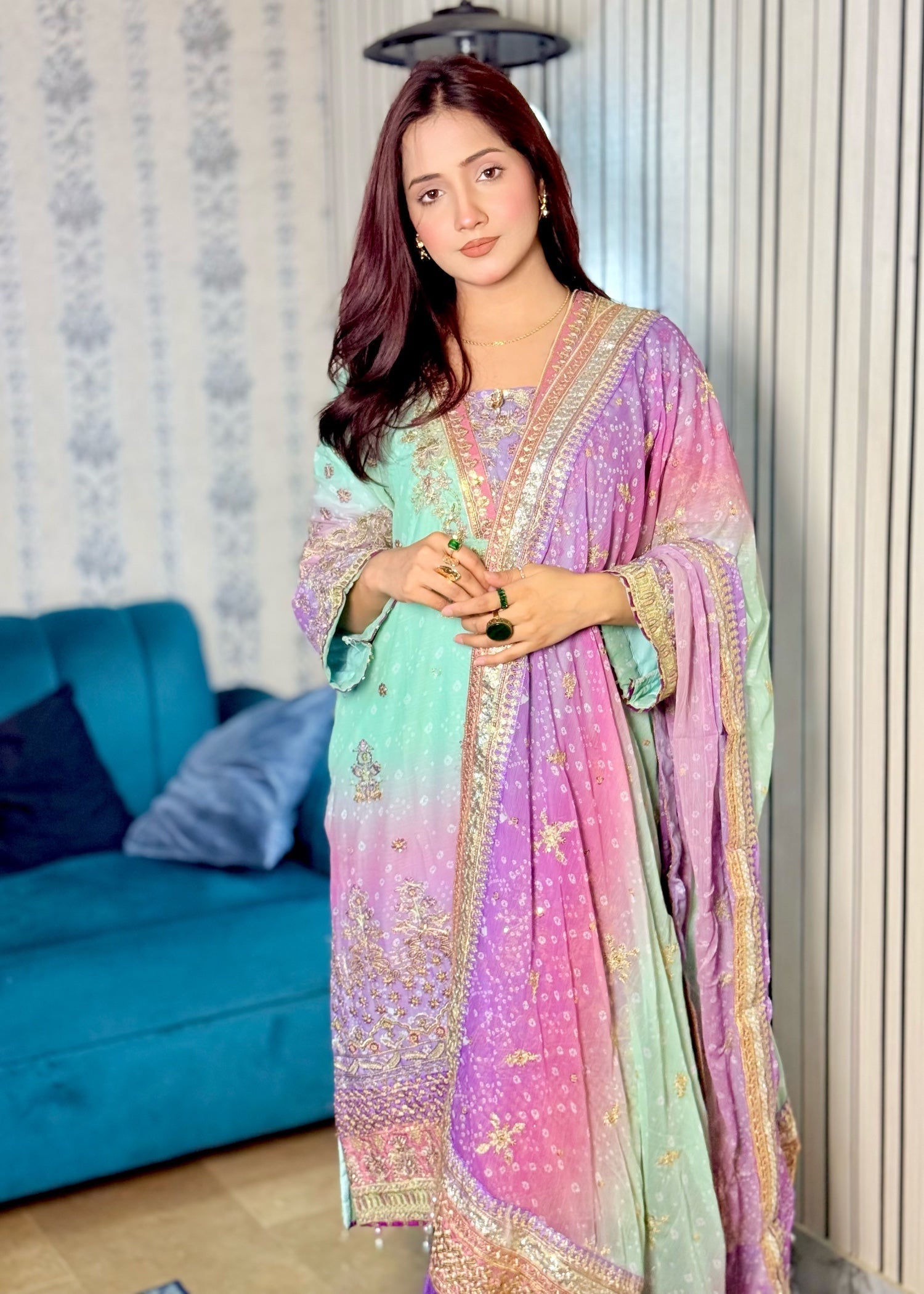 Suits By Sadia Green chunri chiffon Ayesh Women 3pcs